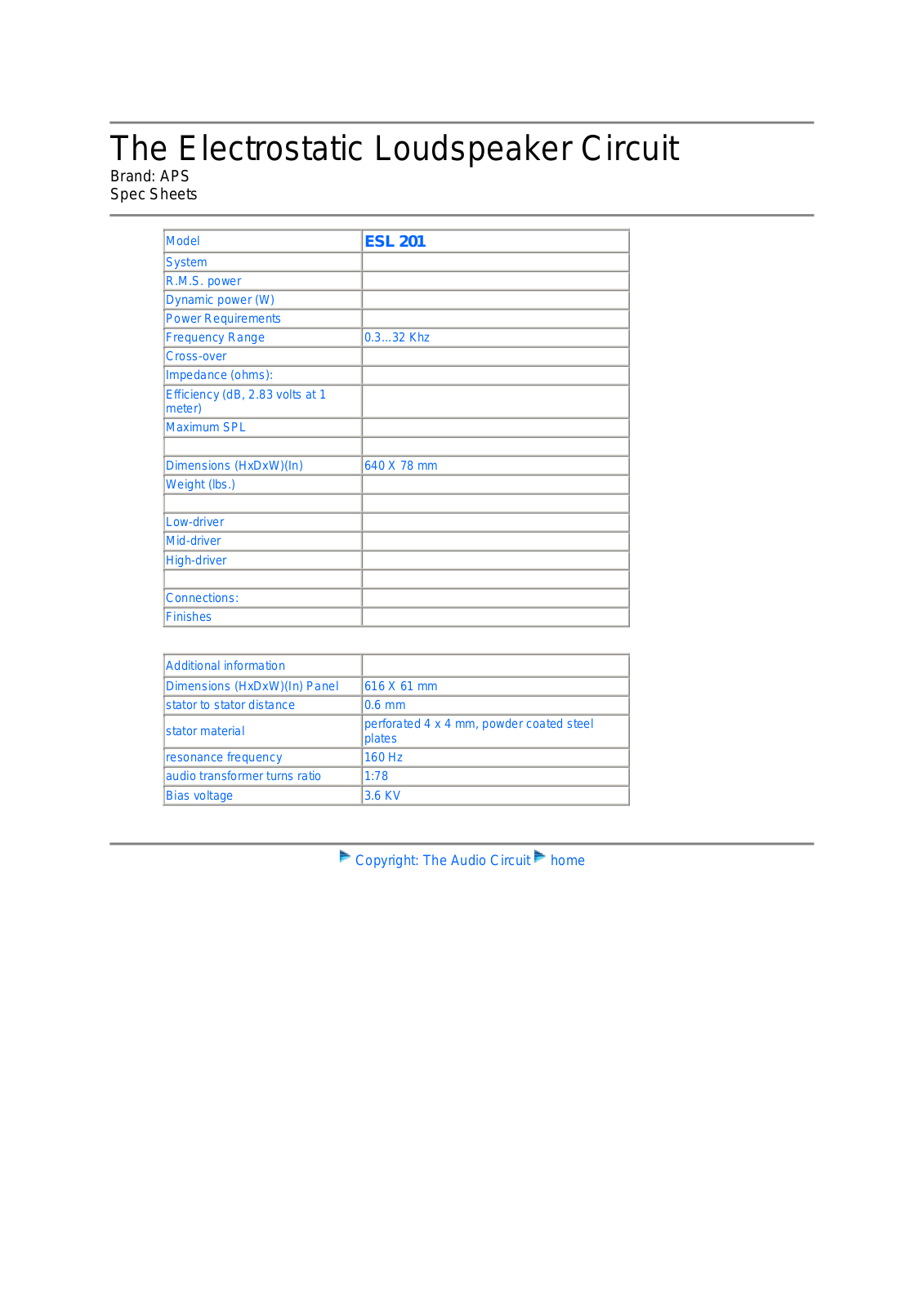 APS Audio ESL-201 Brochure - ManualMachine.com