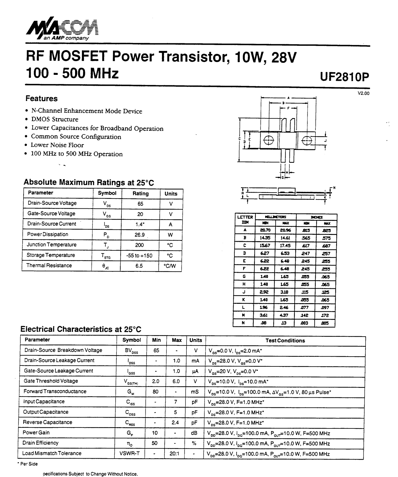 Datasheet UF2810P Datasheet (M A COM) - ManualMachine.com