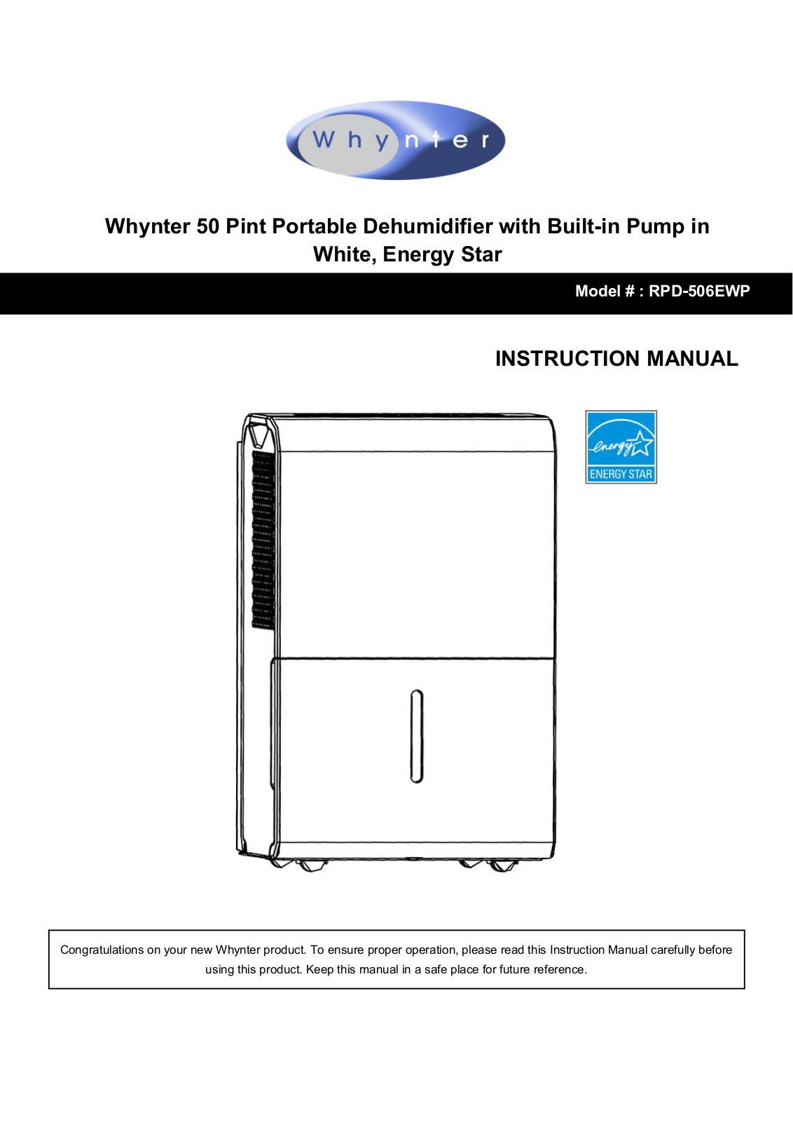 Whynter RPD-506EWP Instruction Manual