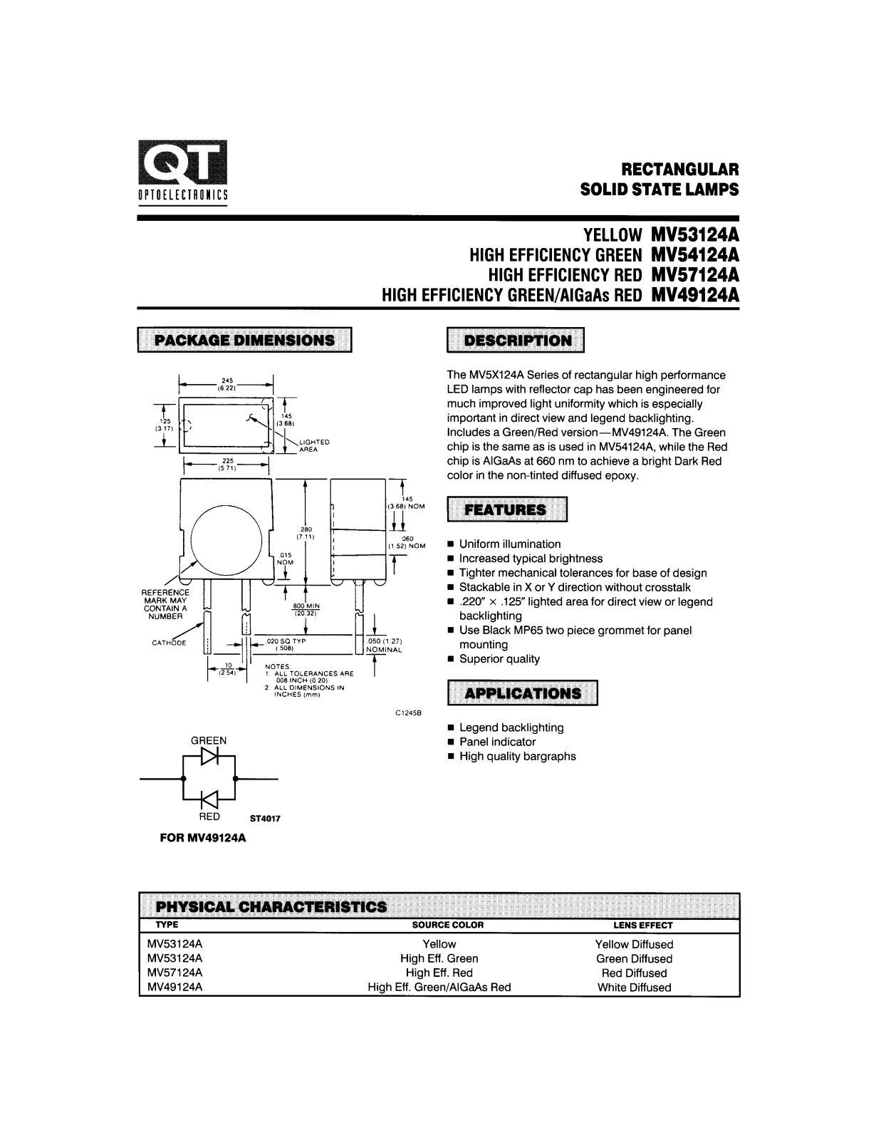 QT MV57124A, MV54124A, MV49124A, MV53124A Datasheet