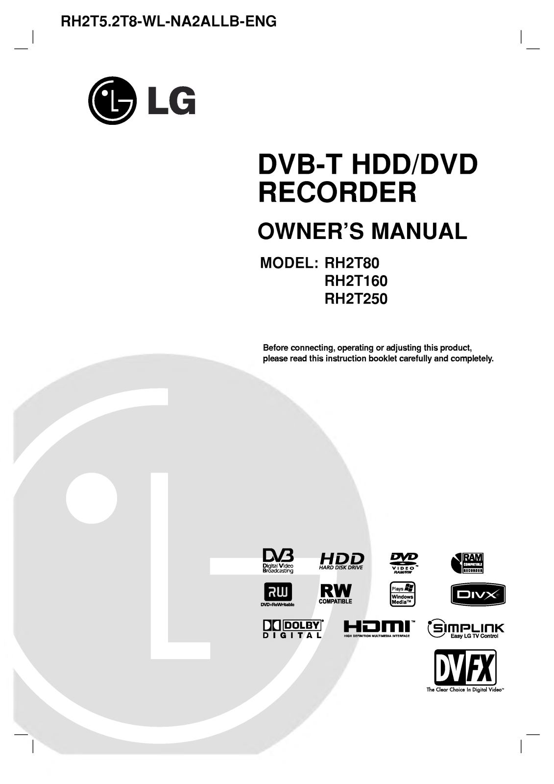 LG RH2T250, RH2T80, RH2T160 User Manual