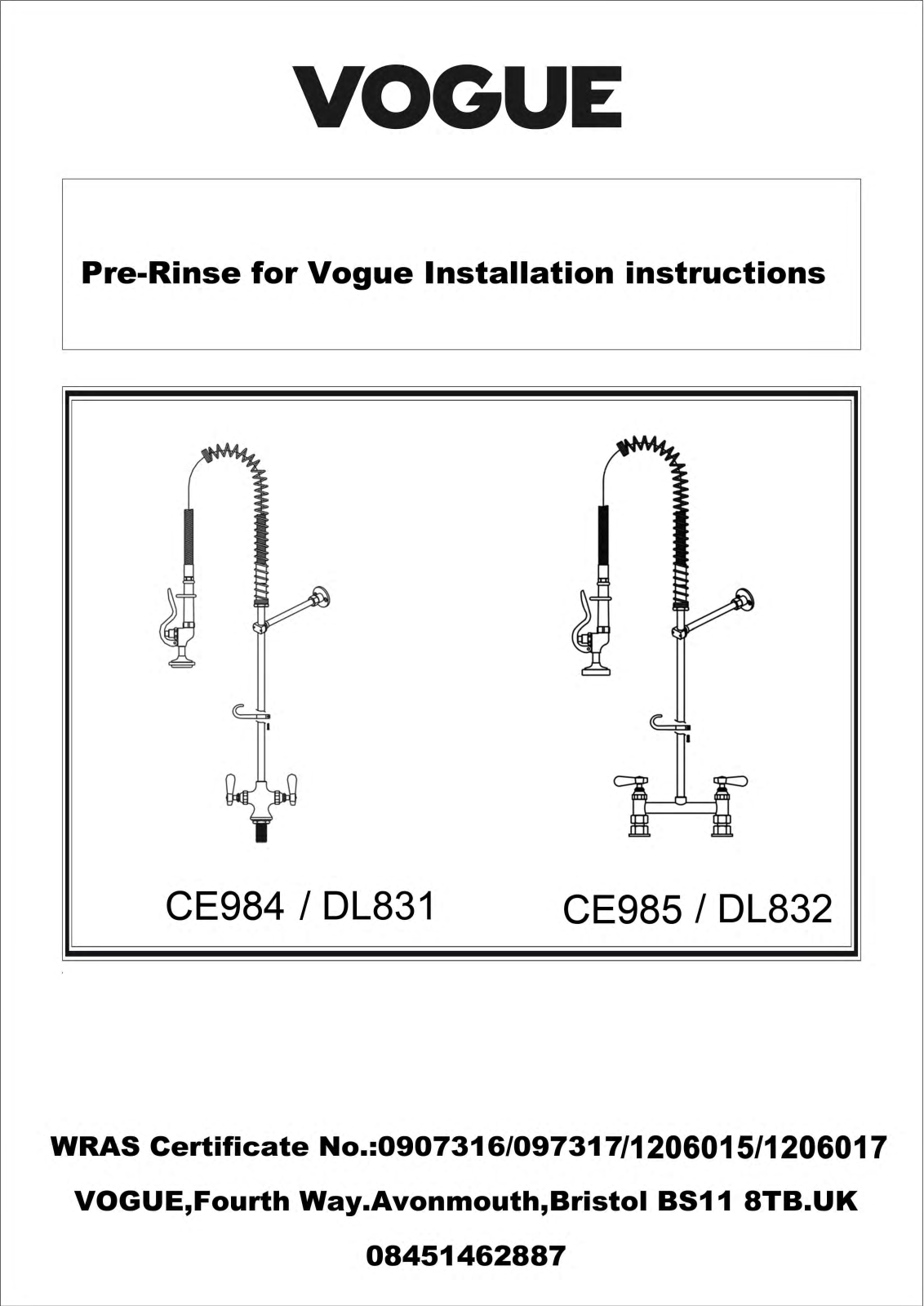 Vogue CE984, CE985, DL832, DL831 User Manual - ManualMachine.com