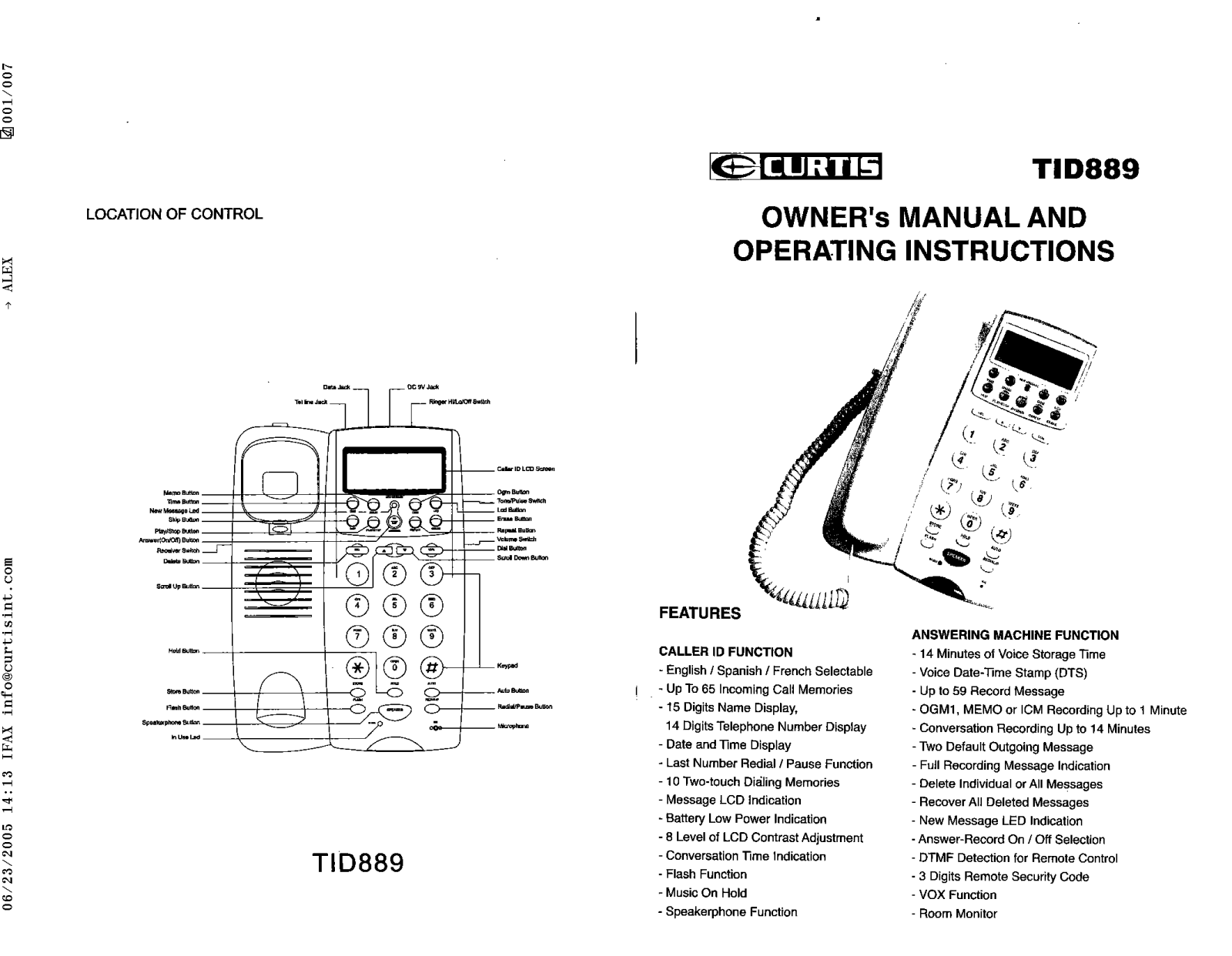 Curtis TID889 User Manual