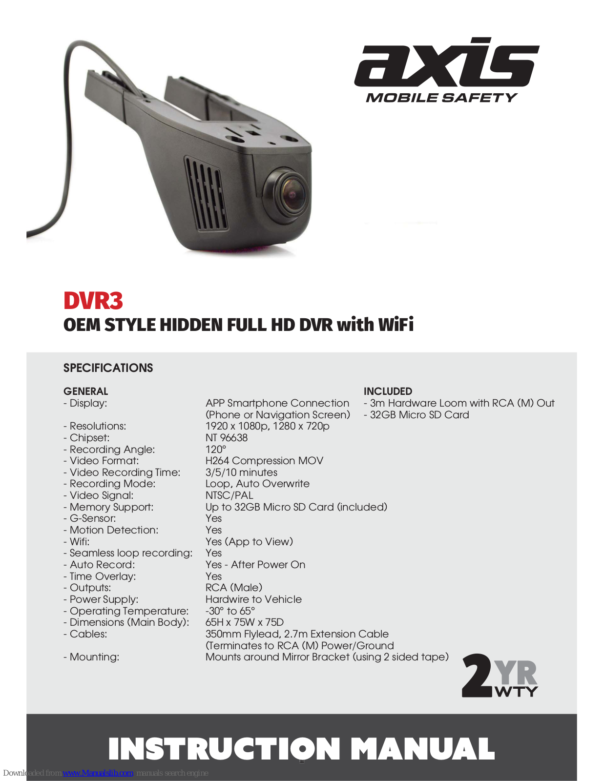 Axis DVR3 Instruction Manual