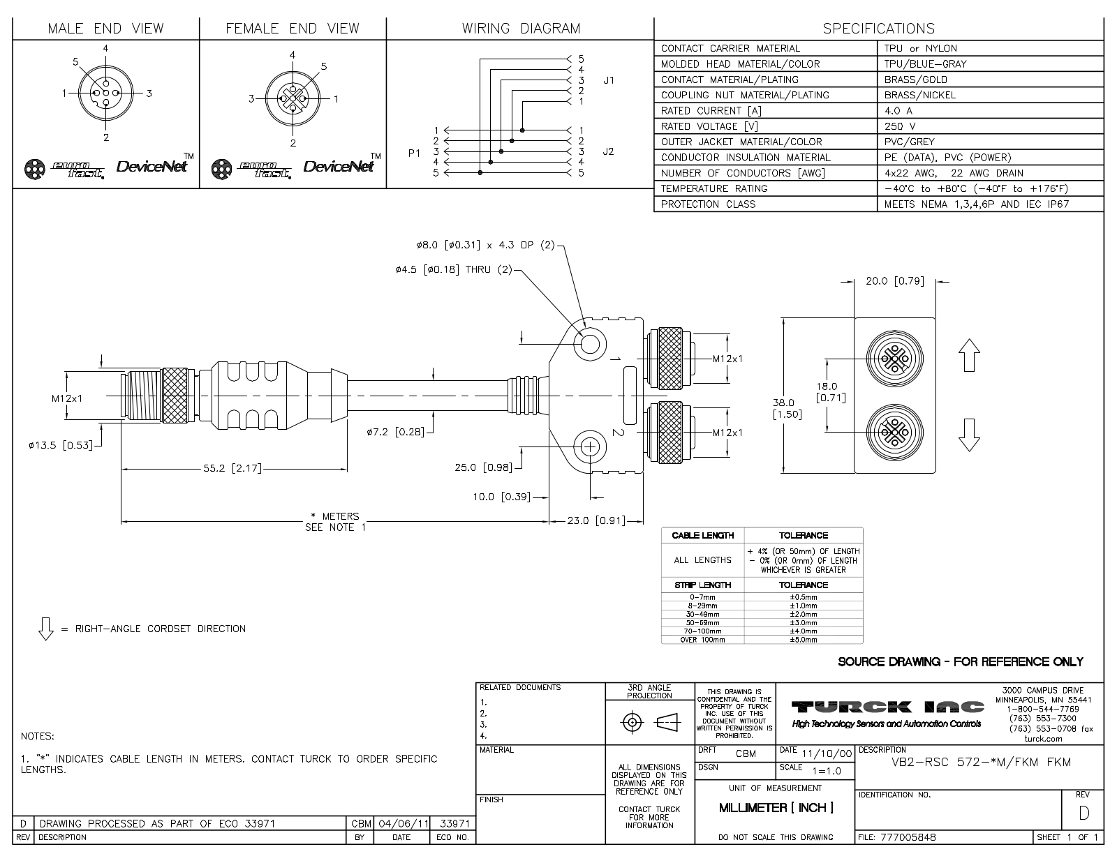 Turck VB2-RSC572-0.2M/FKMFKM Specification Sheet