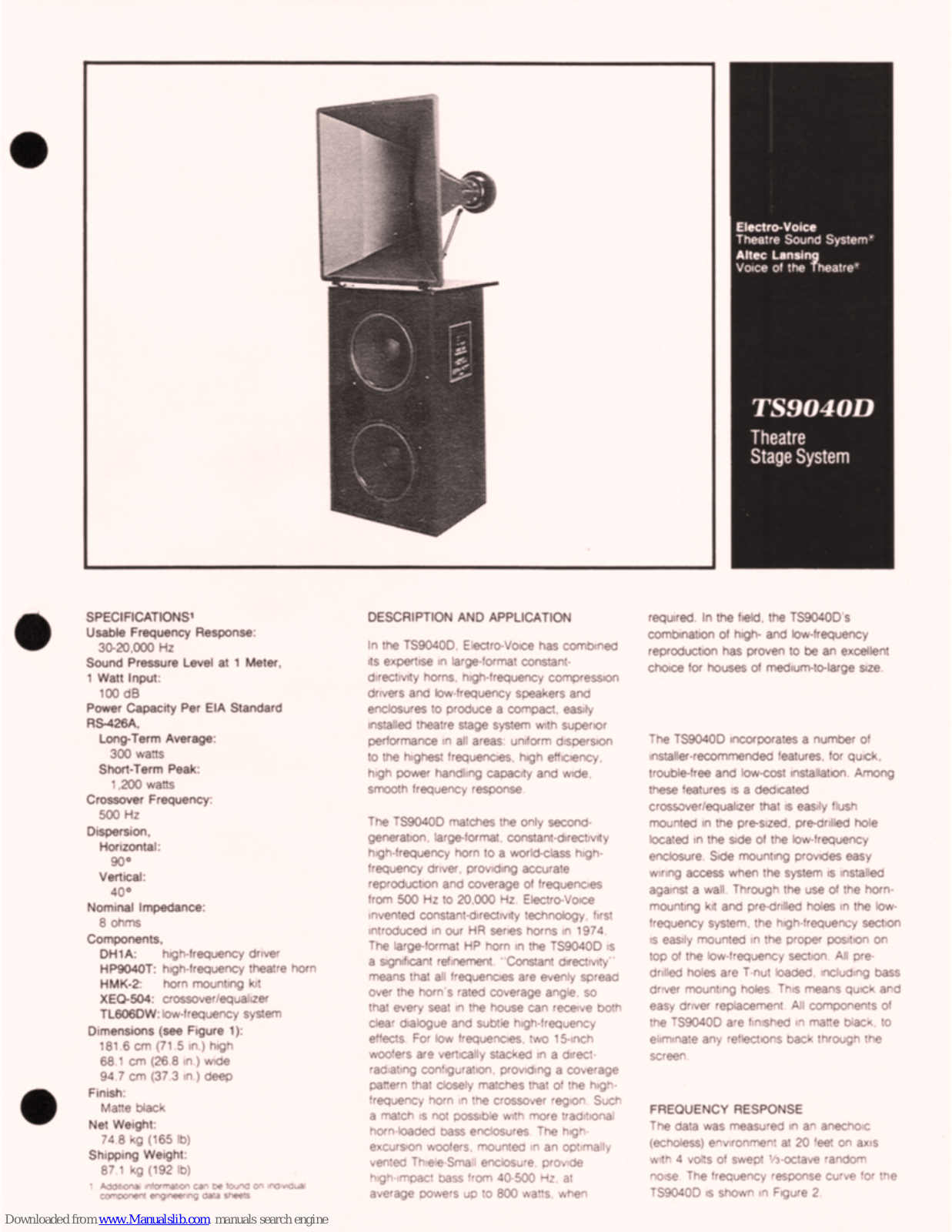 Electro-Voice TS9040D Specifications