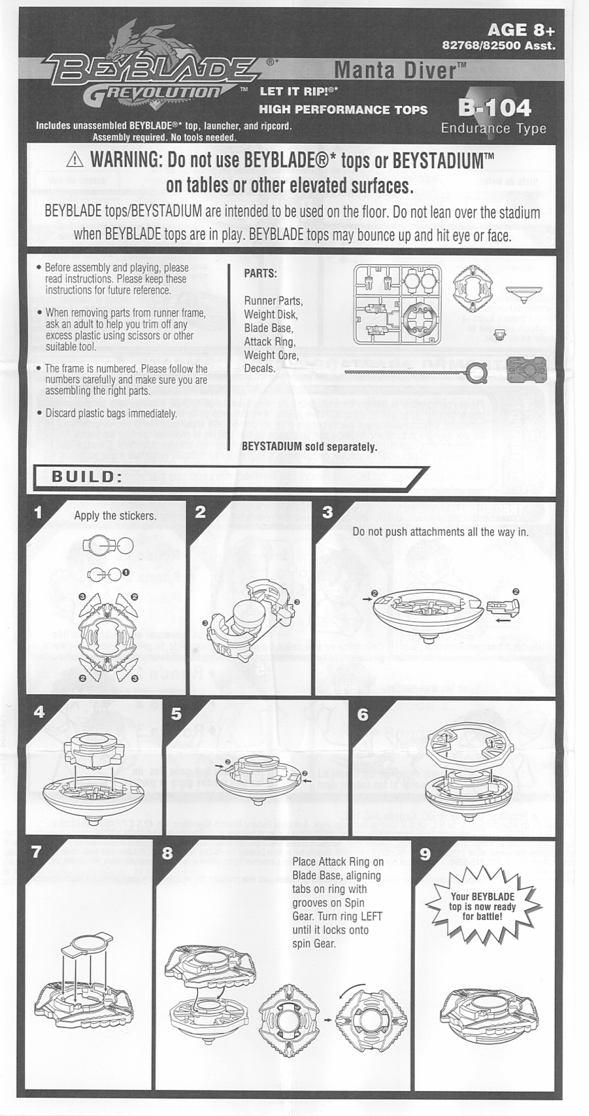 HASBRO Beyblade Grevolution manta Diver B104 User Manual