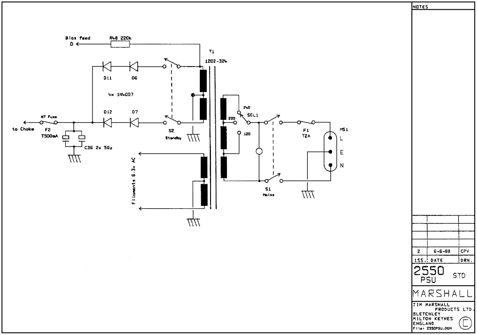 Marshall 2550-Psu Schematic