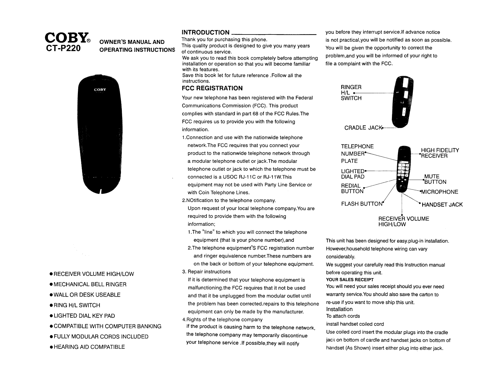 Coby CT-P220 User Manual