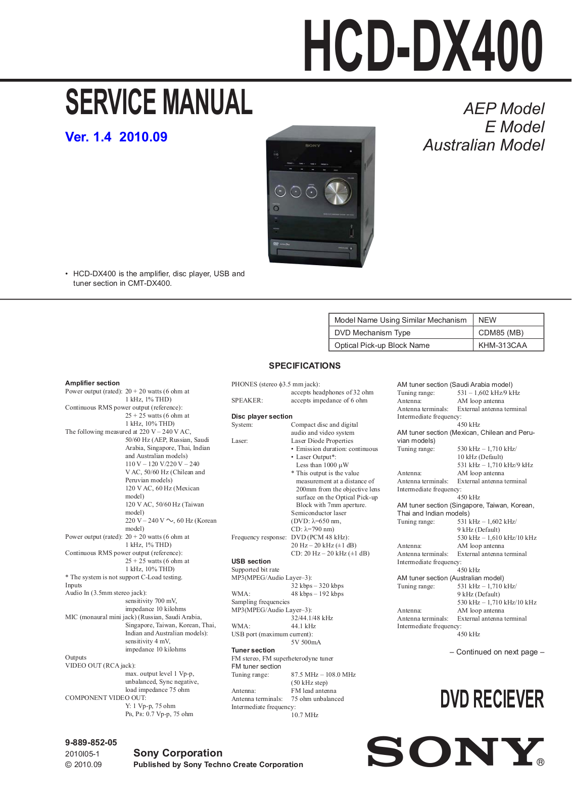 Sony HCD-DX400 Schematic