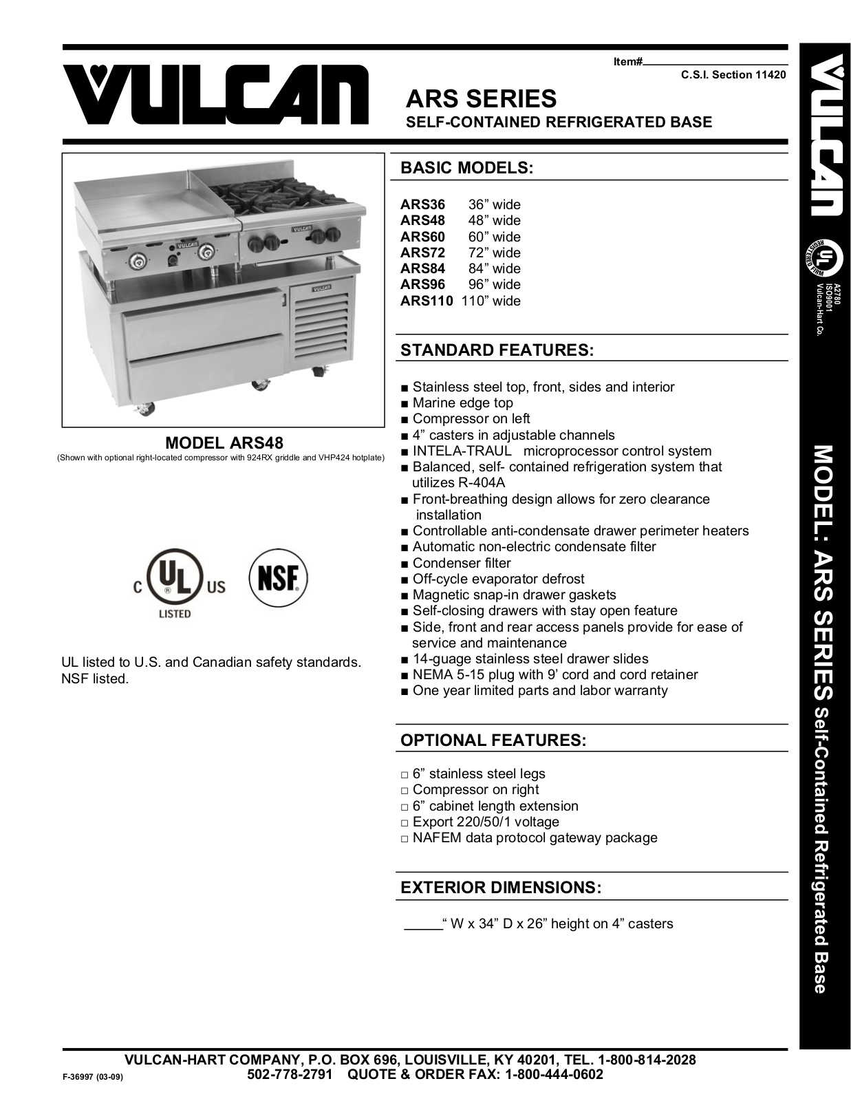 Vulcan Hart ARS36, ARS48, ARS60, ARS72, ARS84 General Manual