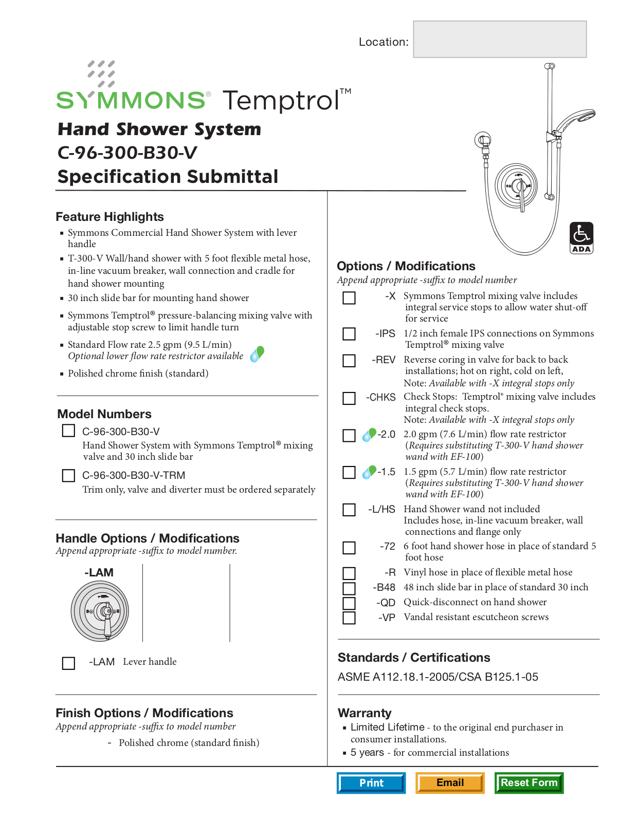 Symmons C-96-300-B30-V User Manual