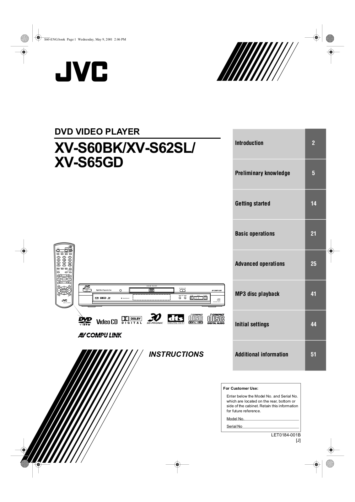 JVC XV-S65GD, XV-S62SL User Manual