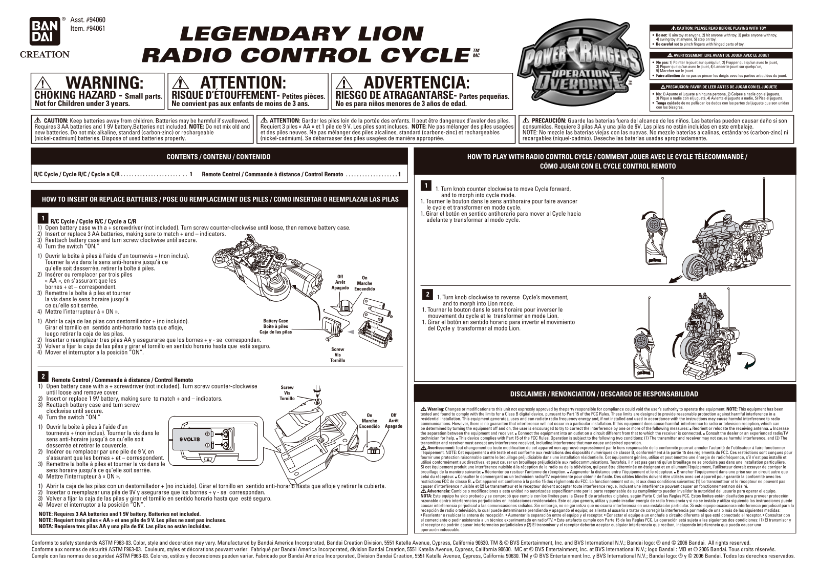 BANDAI 94060, 94060 RX User Manual