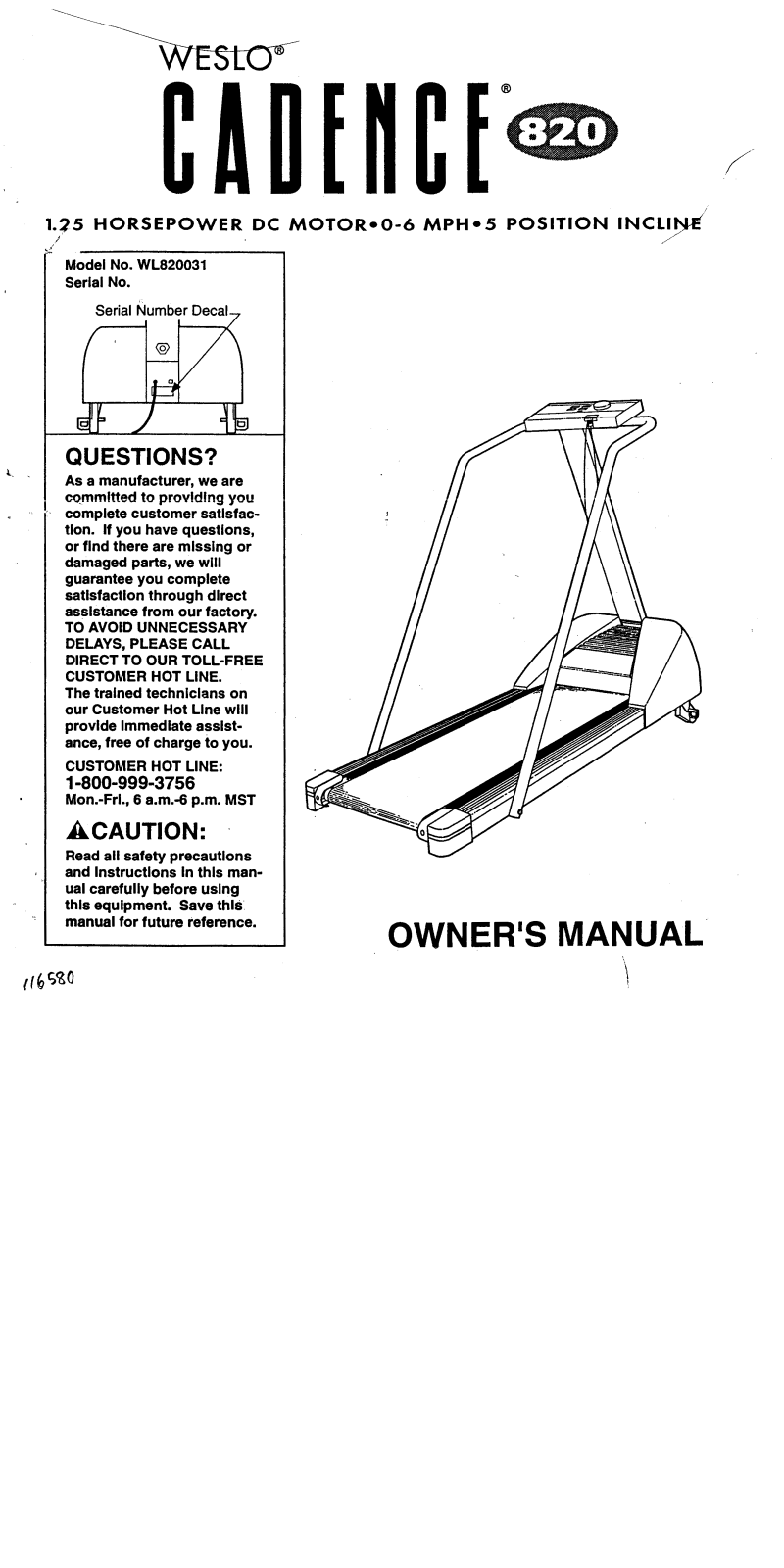 Weslo WL820031 Owner's Manual