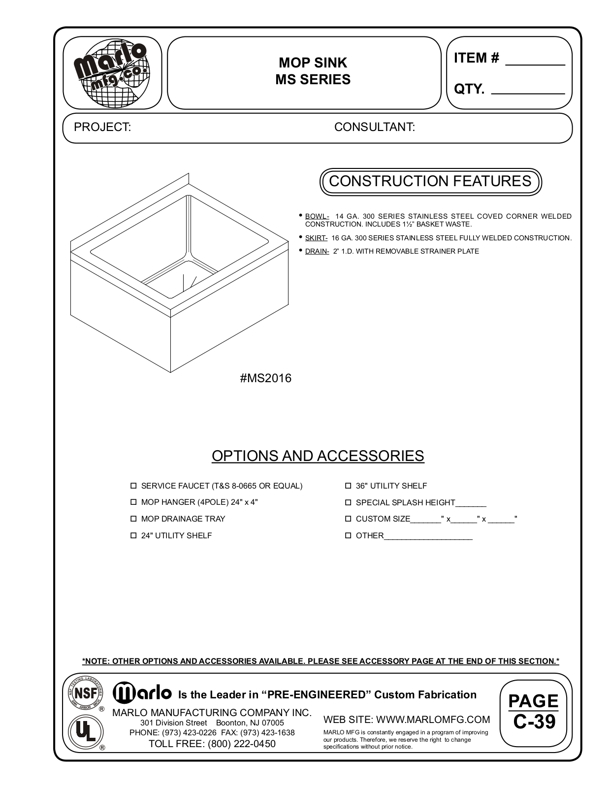 Marlo MS2016-12 User Manual