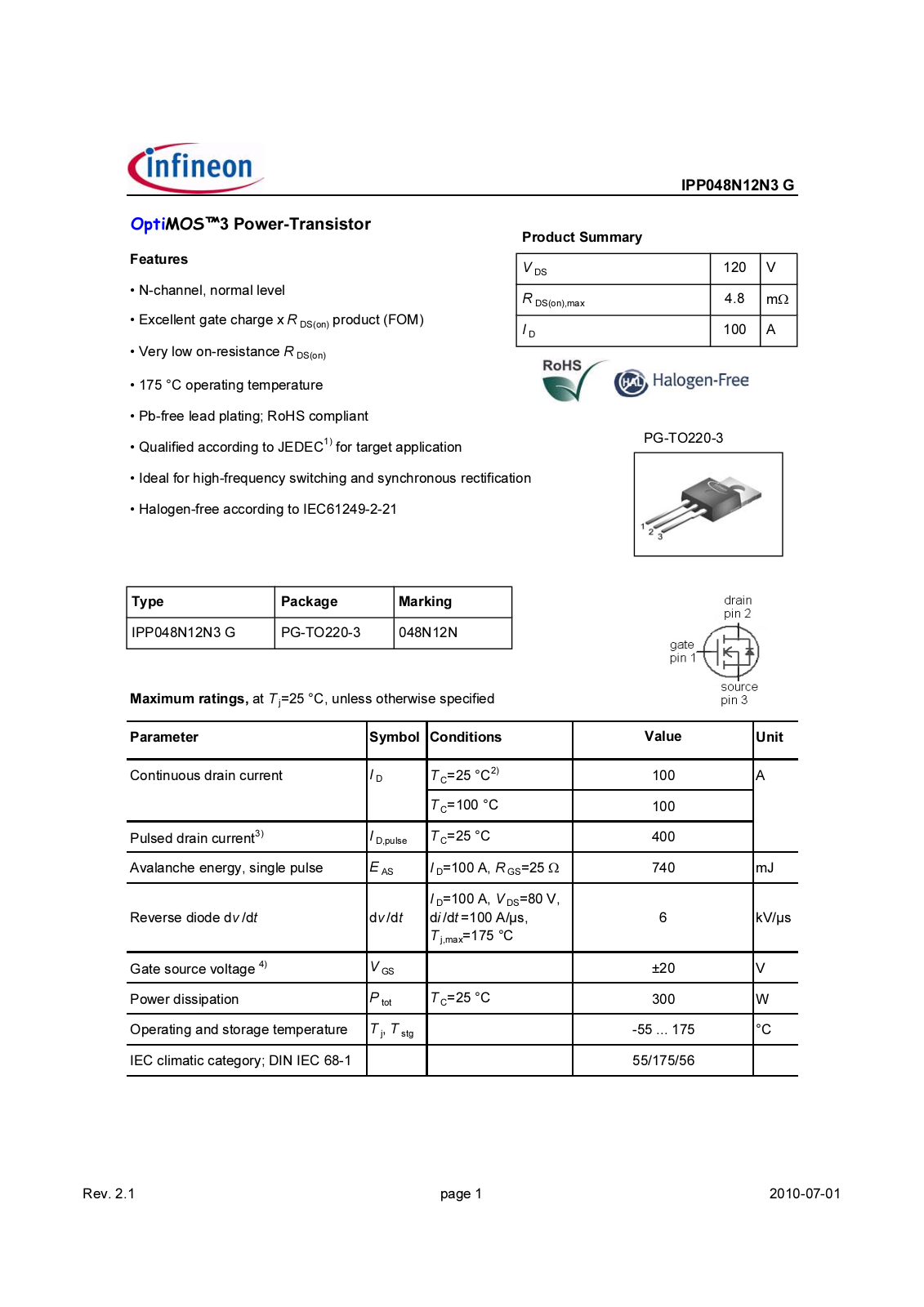 Datasheet ipp048n12n3g_rev2.1 Datasheet - ManualMachine.com