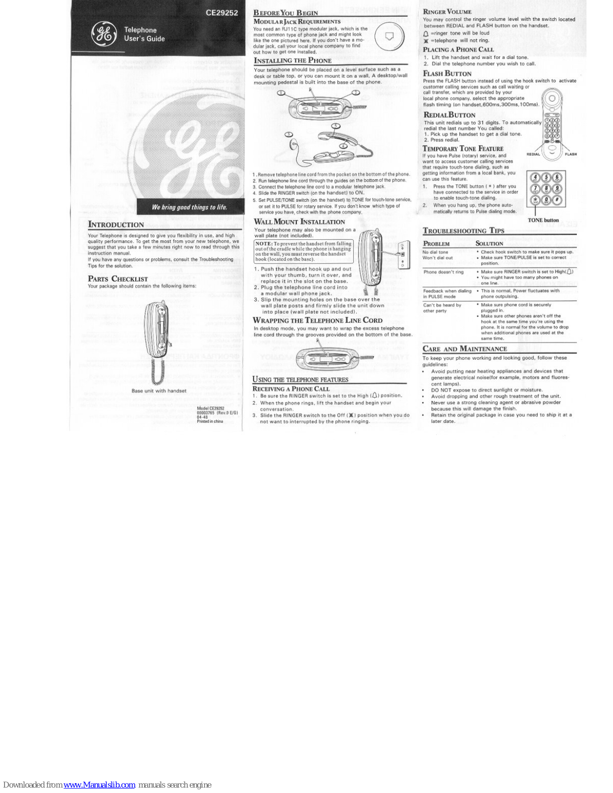 GE CE29252 User Manual