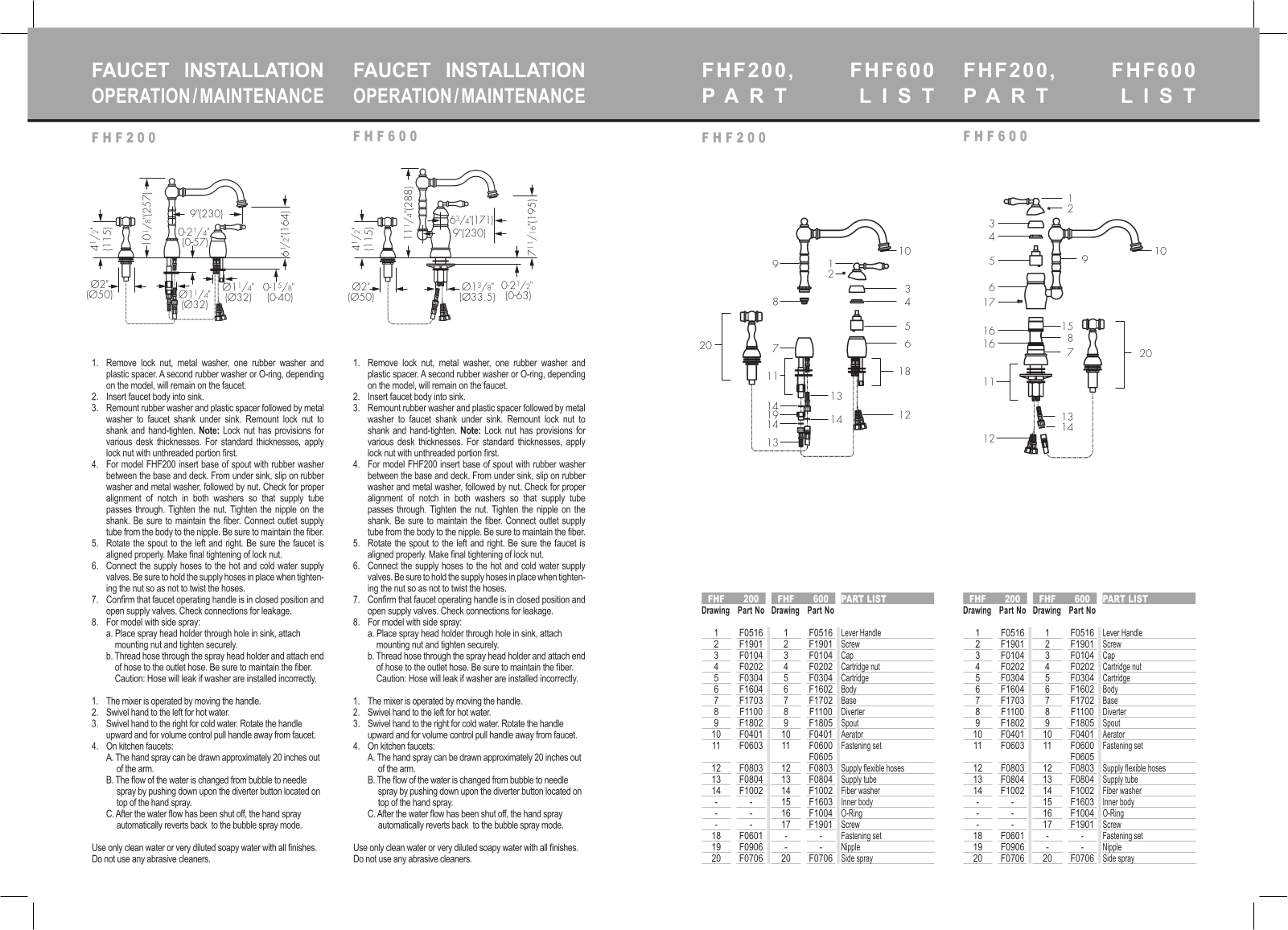 Franke Foodservice FHF200 Installation  Manual