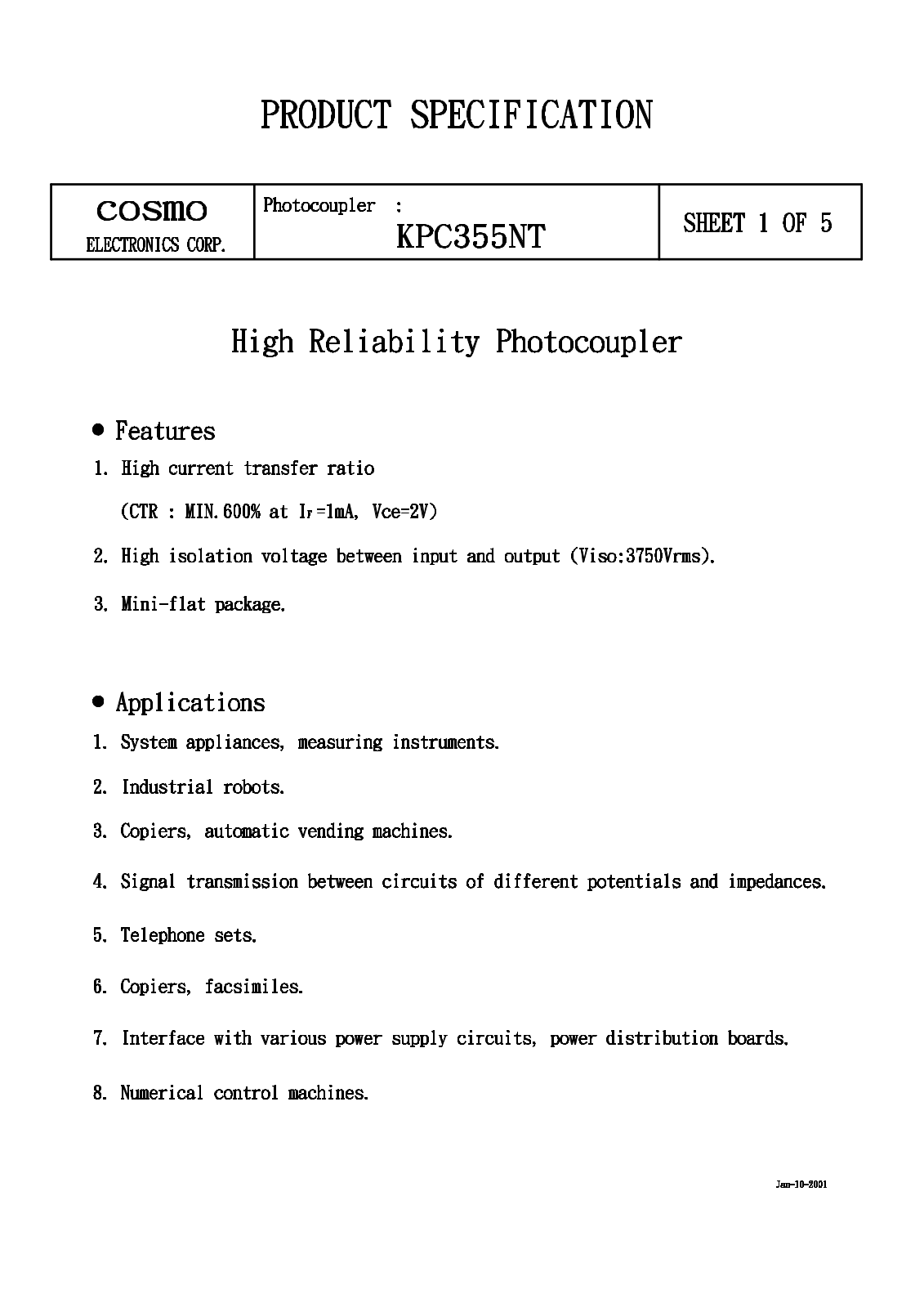 COSMO KPC355NT Datasheet