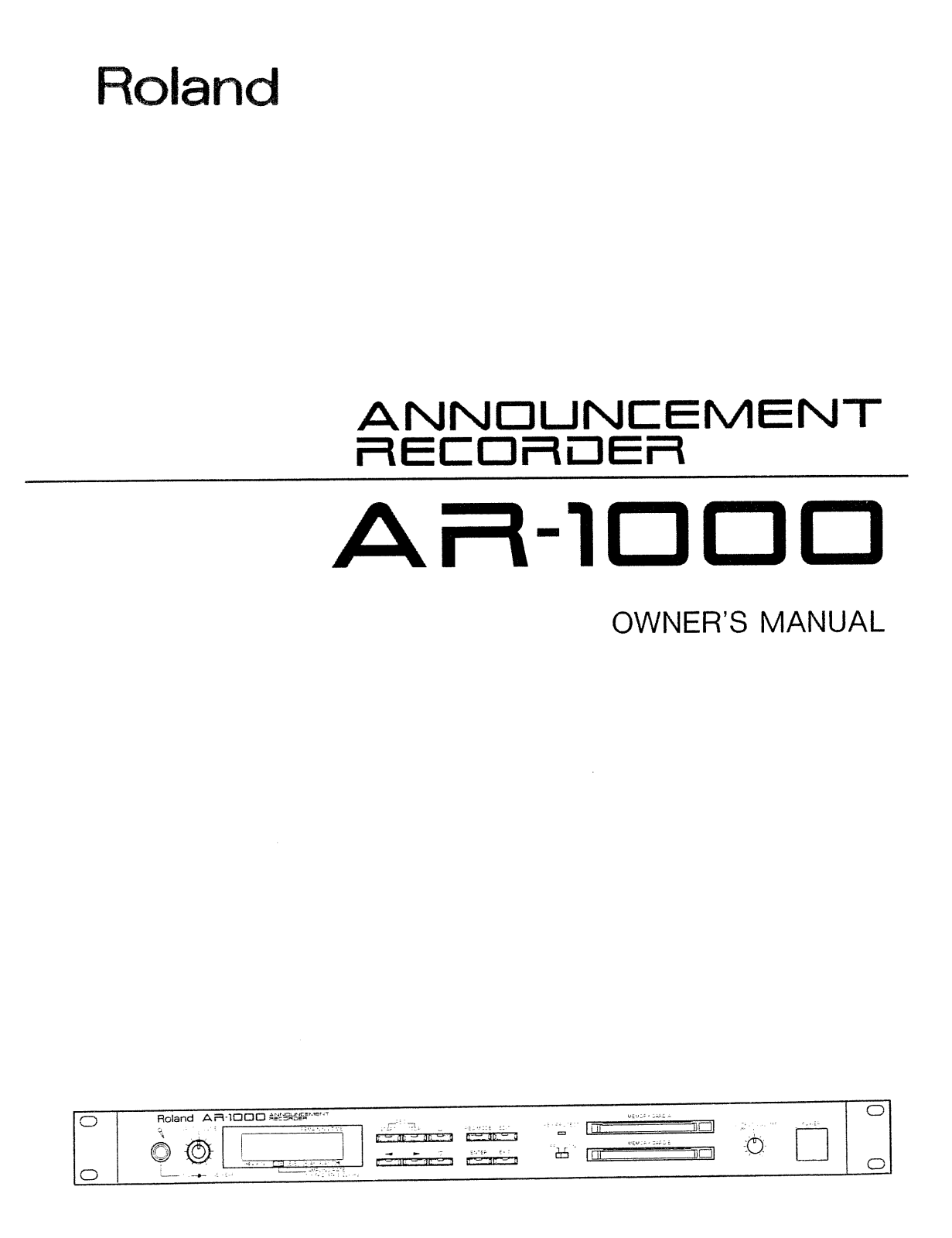 Roland Corporation AR-1000 Owner's Manual