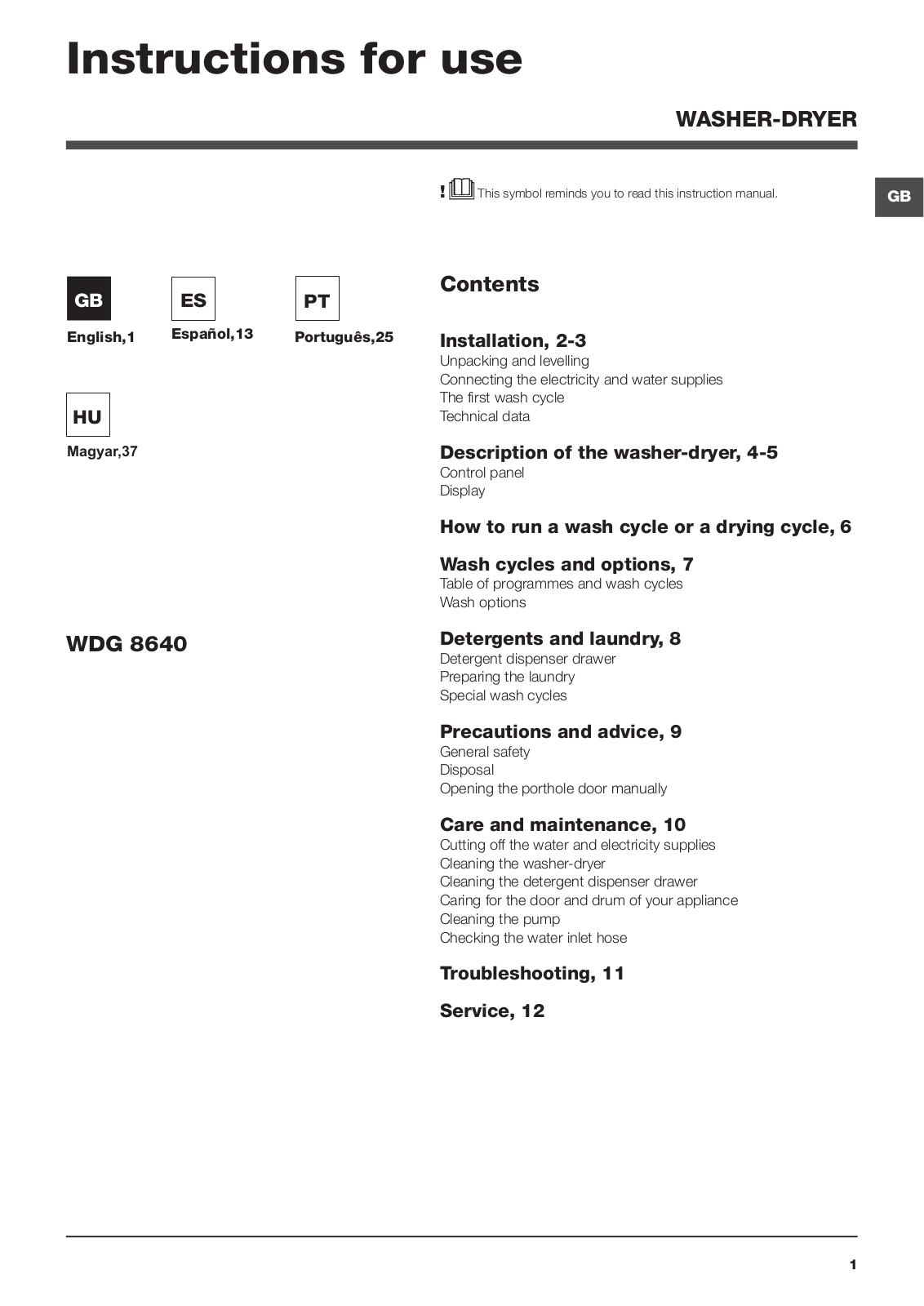 Hotpoint WDG 8640B EU User Manual