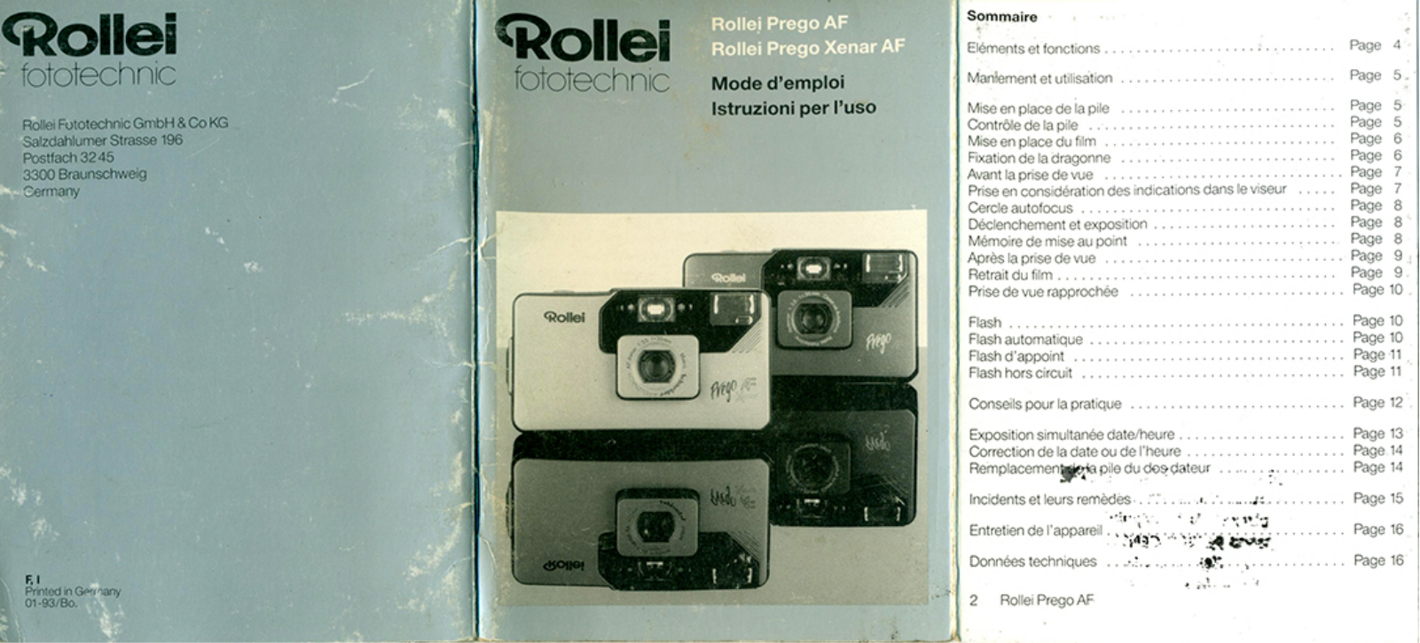 ROLLEI Prego Xenar AF, Prego AF User Manual