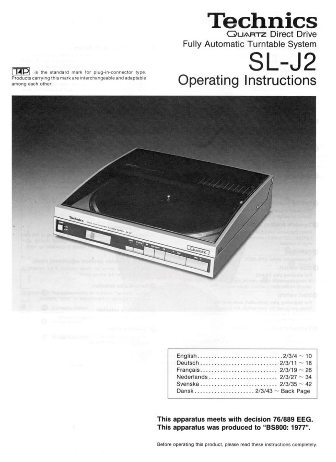 Technics SLJ-2 Owners manual