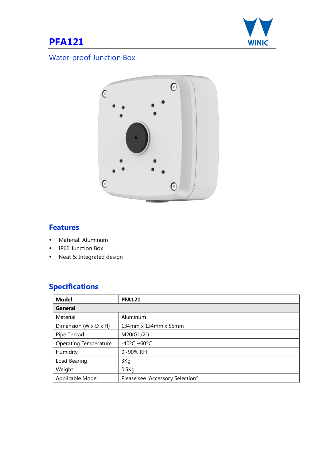 Cantek CT-W-PFA121 Specsheet