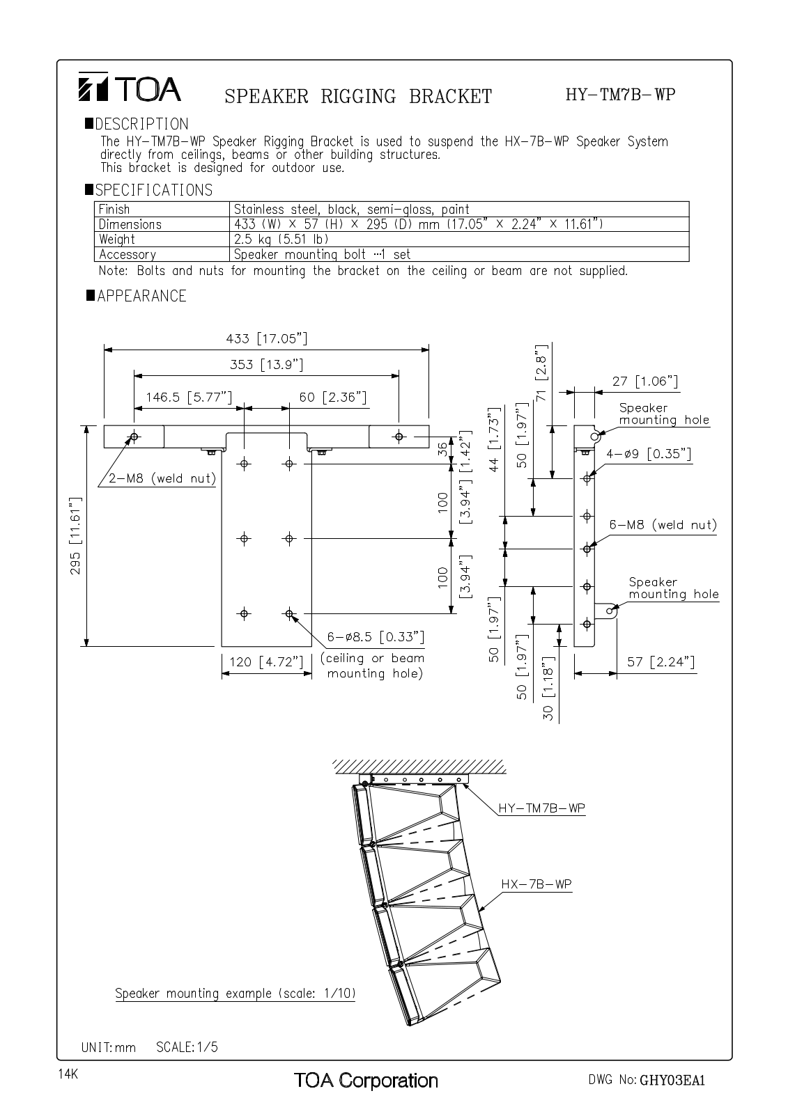 TOA HY-TM7B-WP User Manual