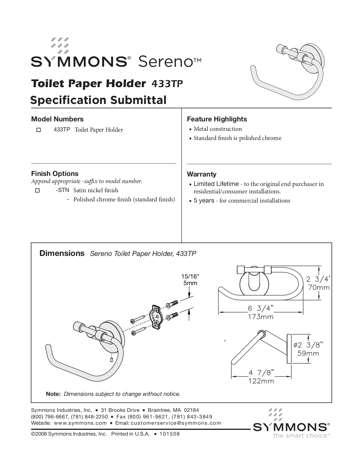 Symmons 433TP User Manual - ManualMachine.com
