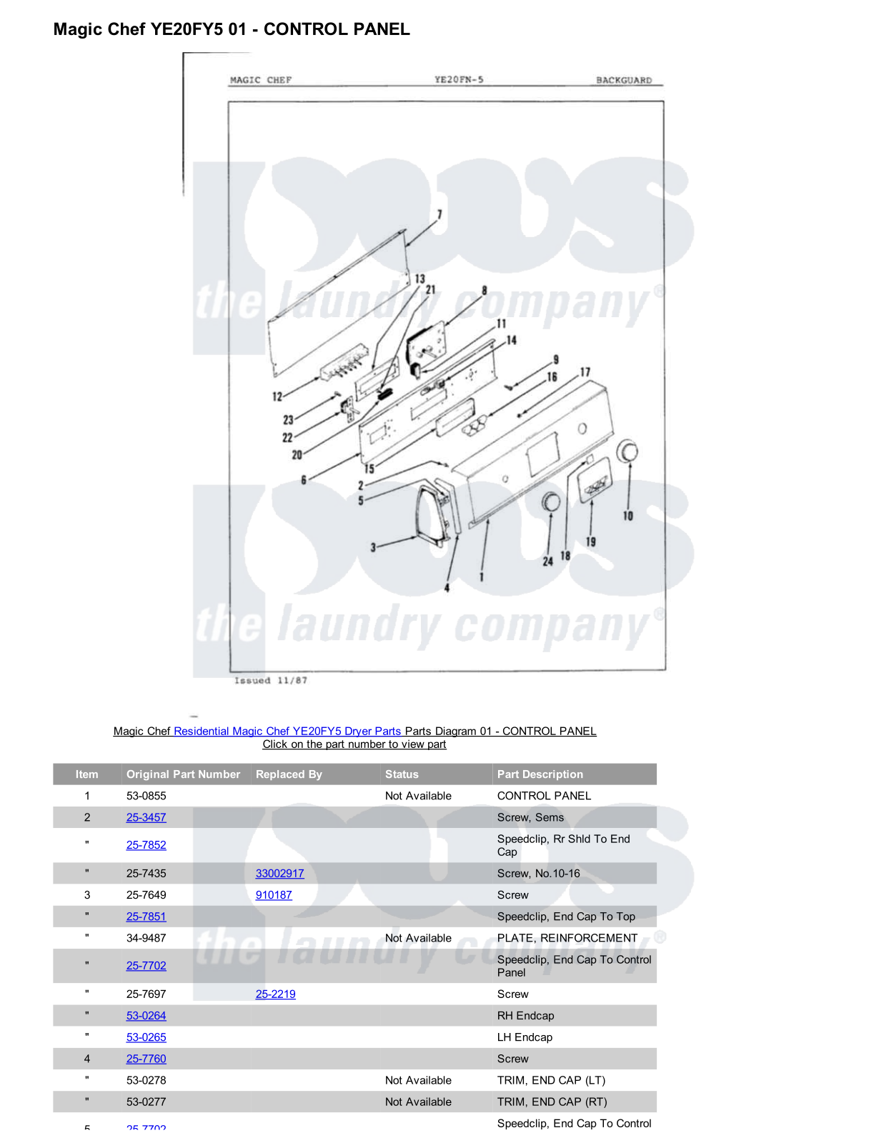 Magic Chef YE20FY5 Parts Diagram