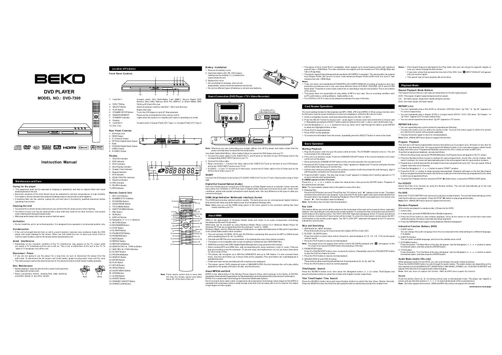 Beko DVD-7300 User Manual