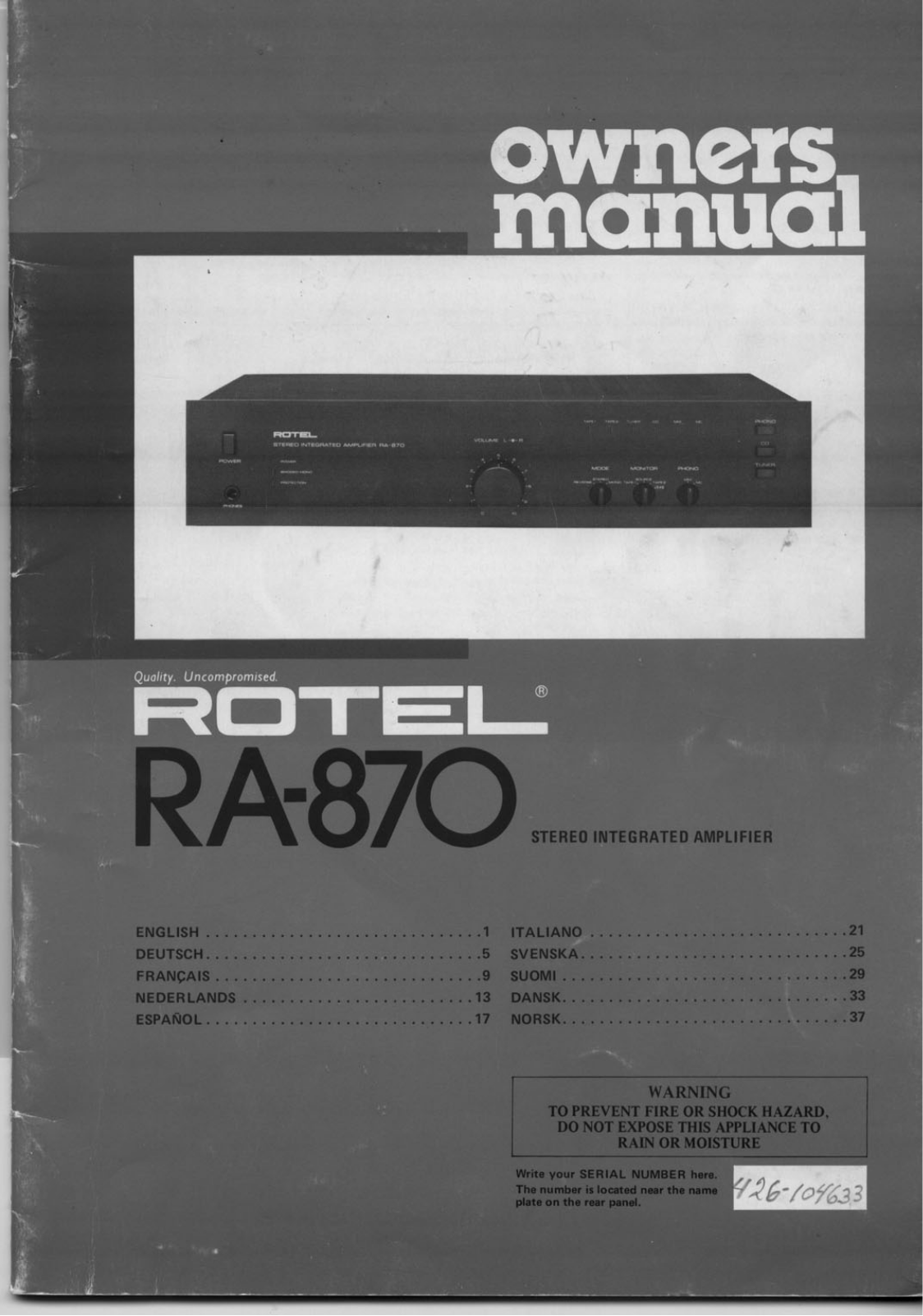 Rotel RA-870 User Manual