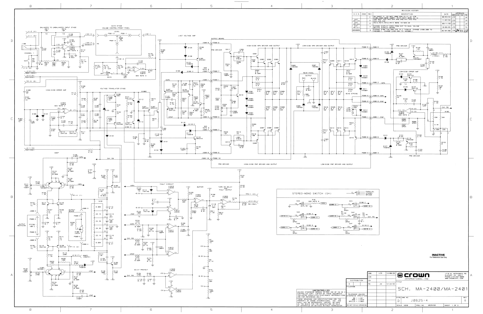 Crown MA-2400, MA-2401 Schematic