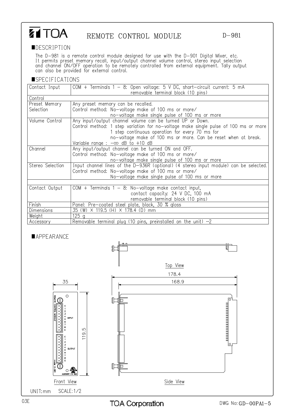 TOA D-981 User Manual