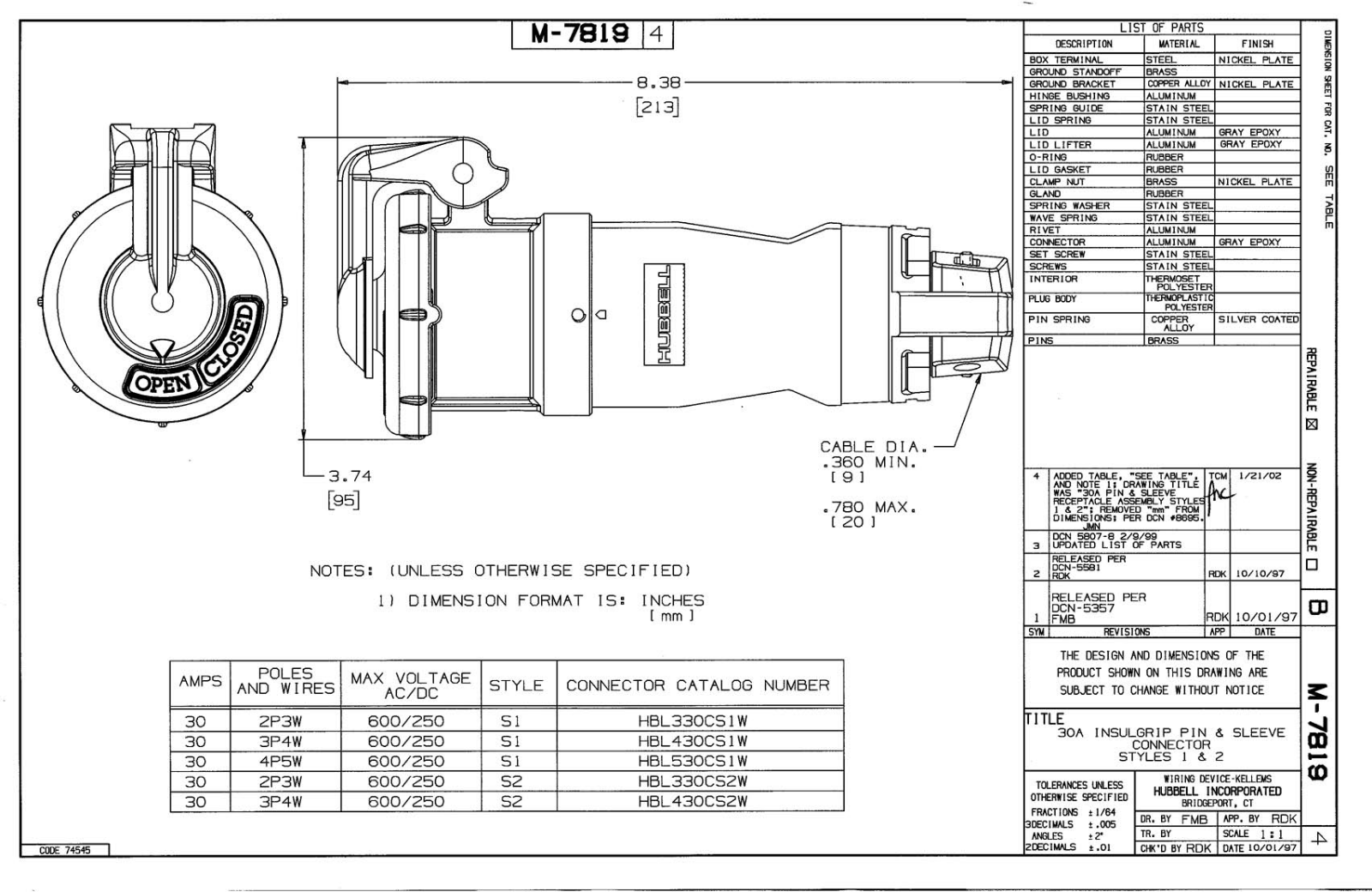 Hubbell HBL330CS1W Reference Drawing