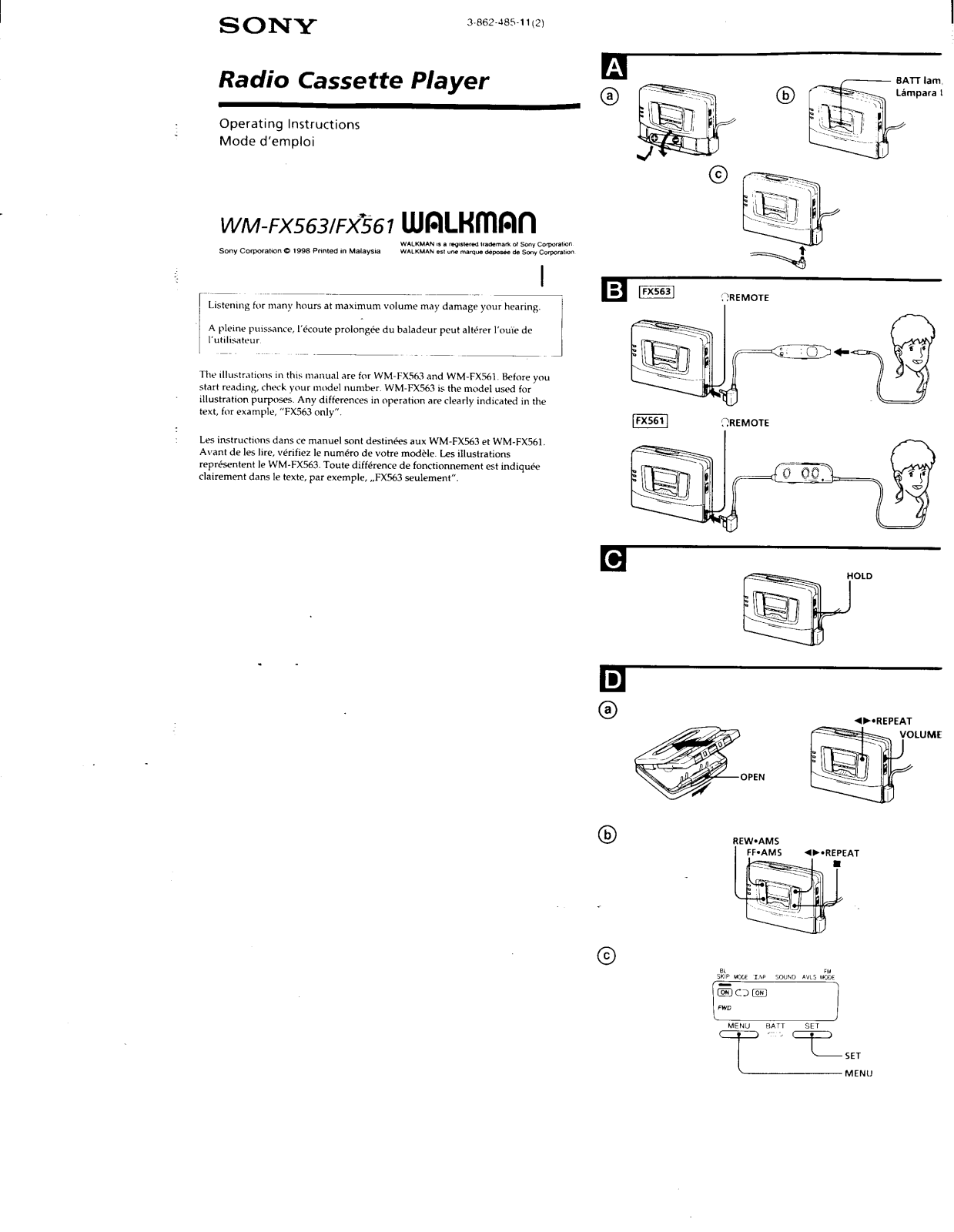 Sony WM-FX563, WM-FX561 Operating Manual