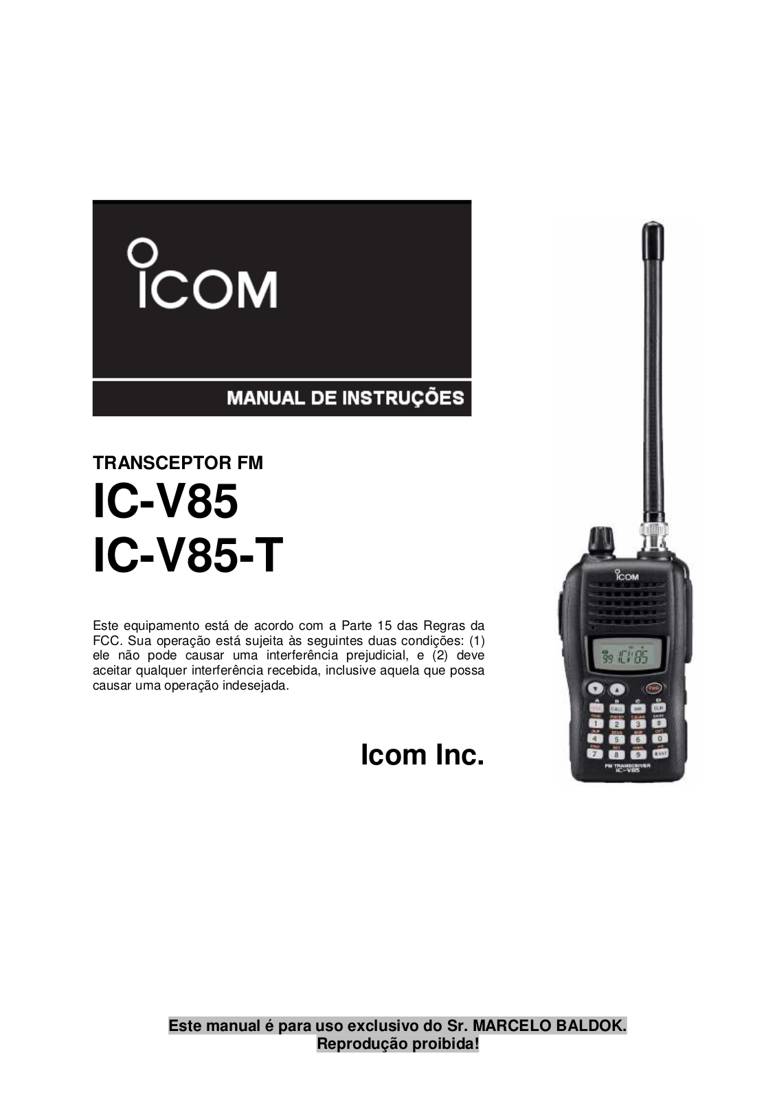 Icom IC-V85, IC-V85-T User Manual