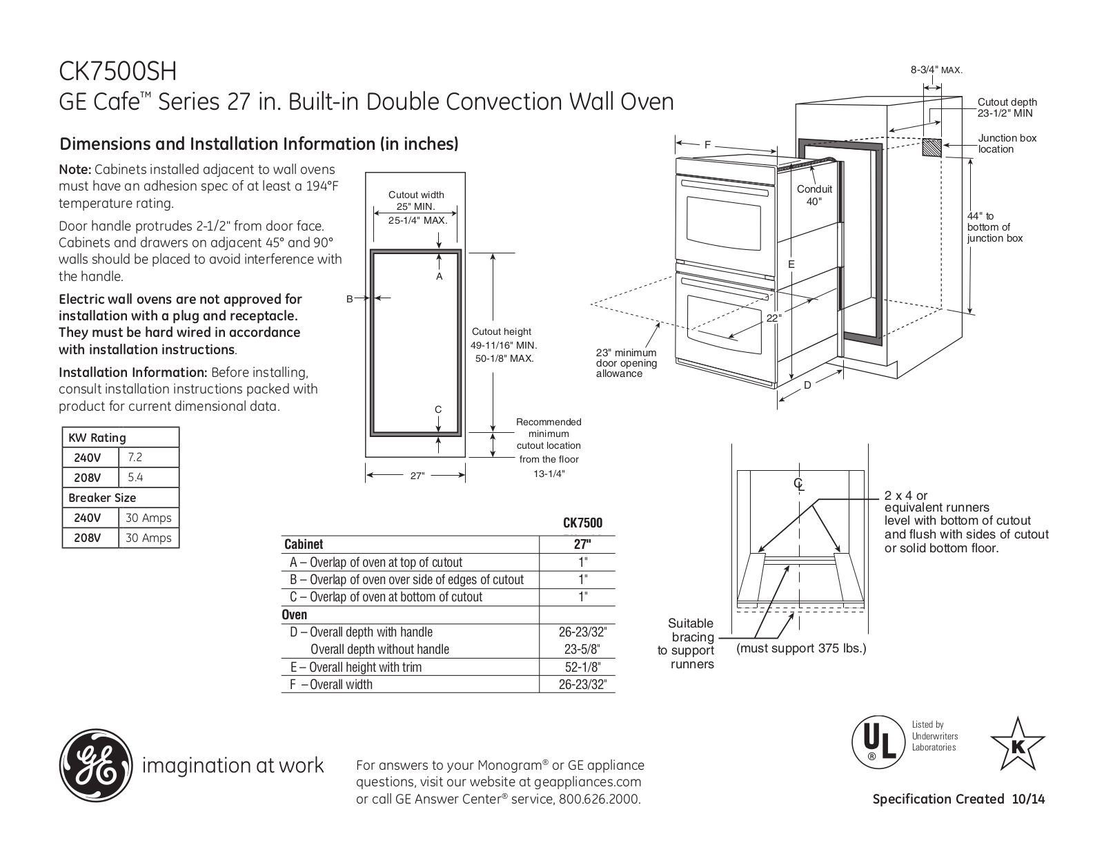 Cafe CK7500SHSS Specsheet