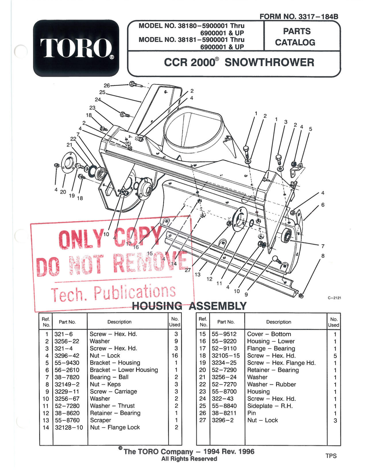 Toro 38180, 38181 Parts Catalogue