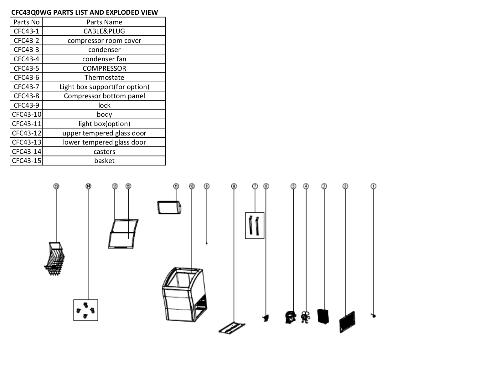 Avanti CFC43Q0WG Part List