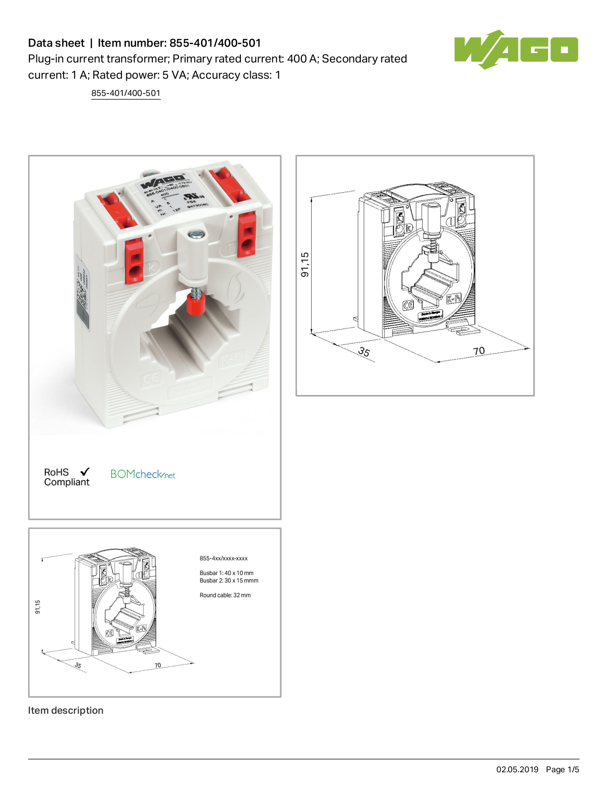 Wago 855-401/400-501 Data Sheet