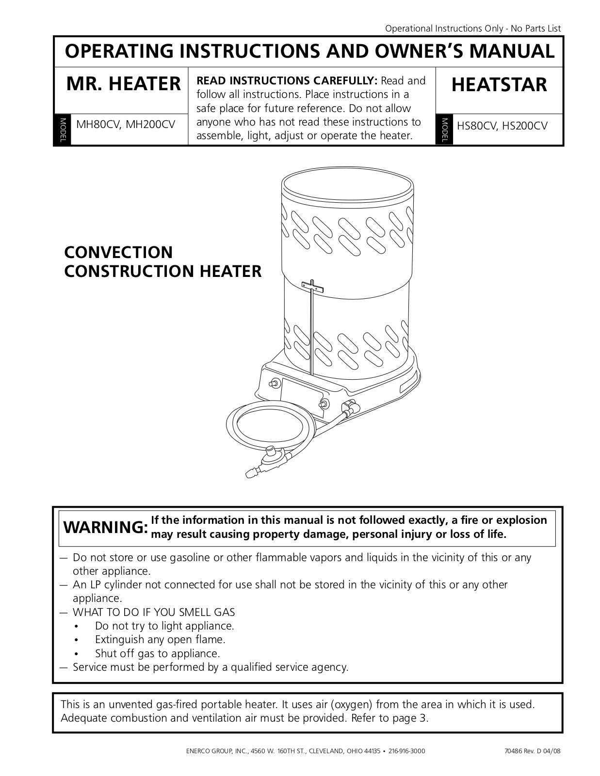 Mr. Heater MH80CV, MH200CV Operating Instruction