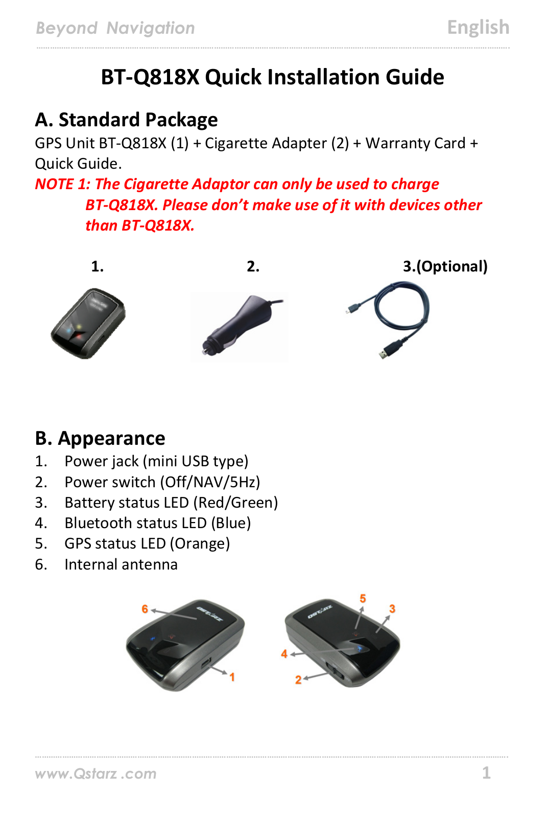 Qstarz BT-Q818X Quick Installation Guide