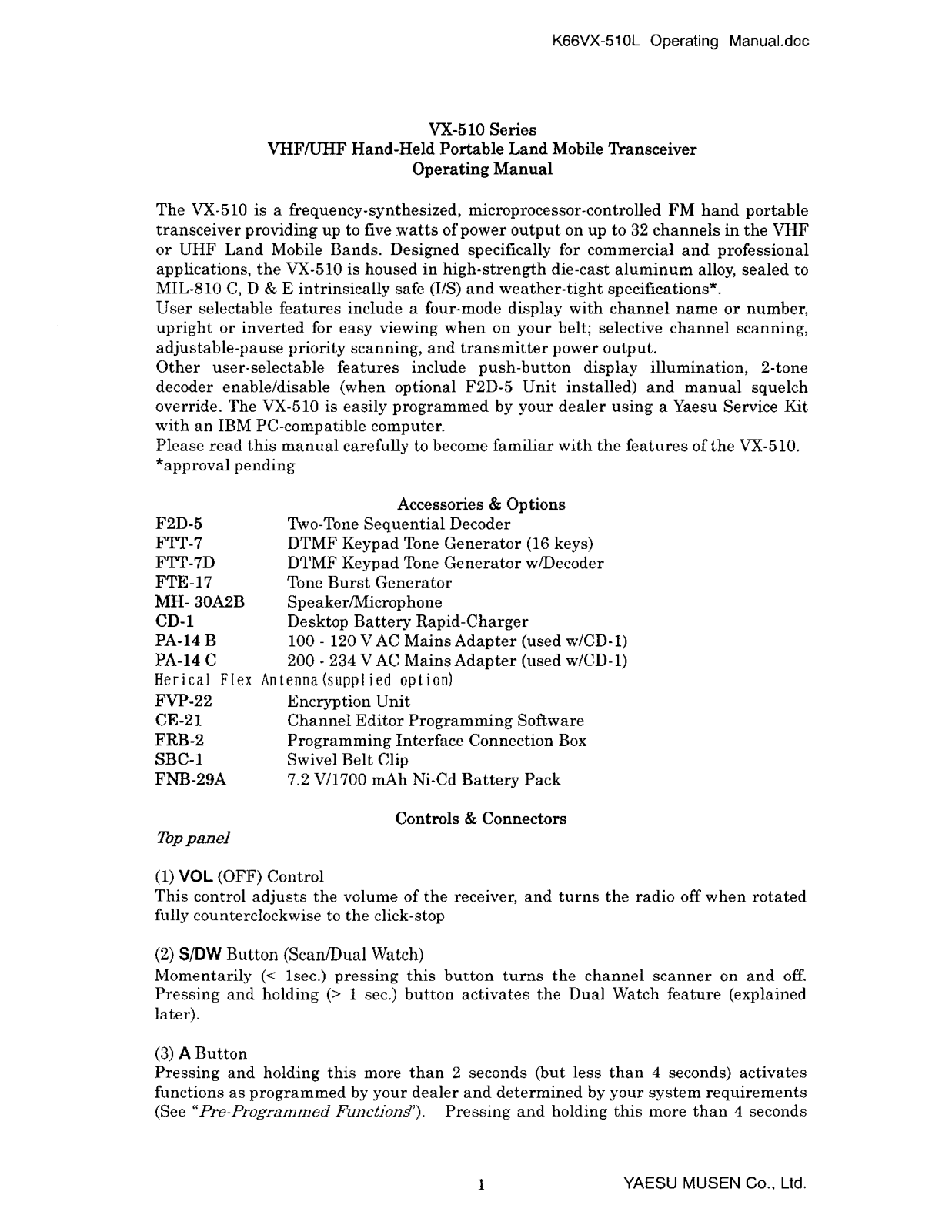 Yaesu Musen VX 510L User Manual