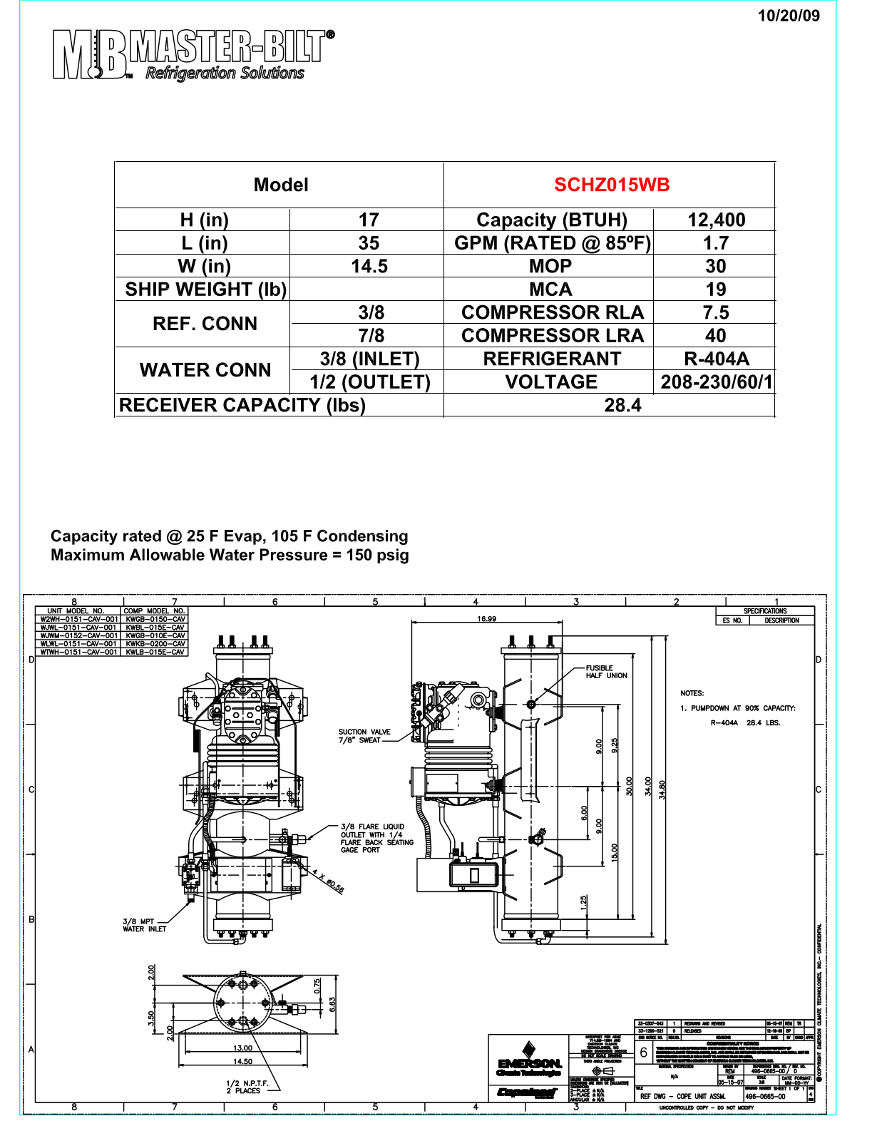 Master-Bilt SCHZ015WB User Manual