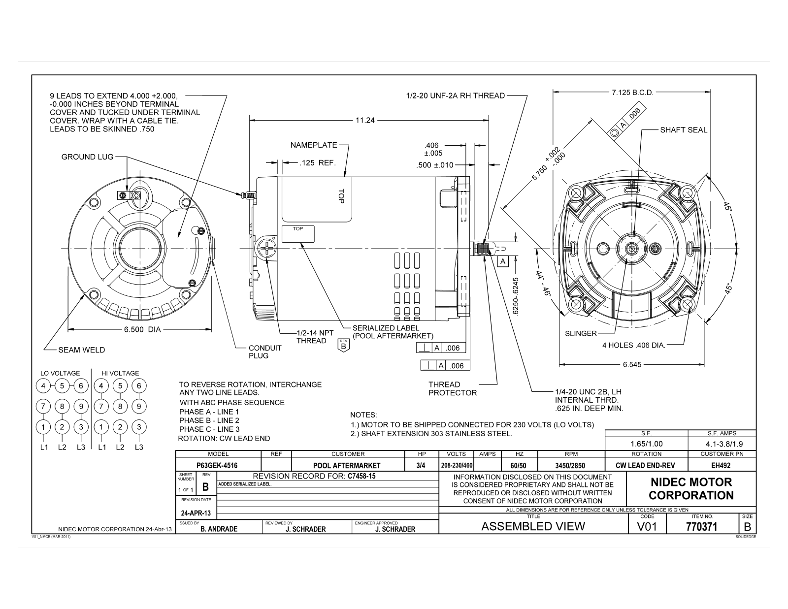 US Motors EH492 Dimensional Sheet - ManualMachine.com