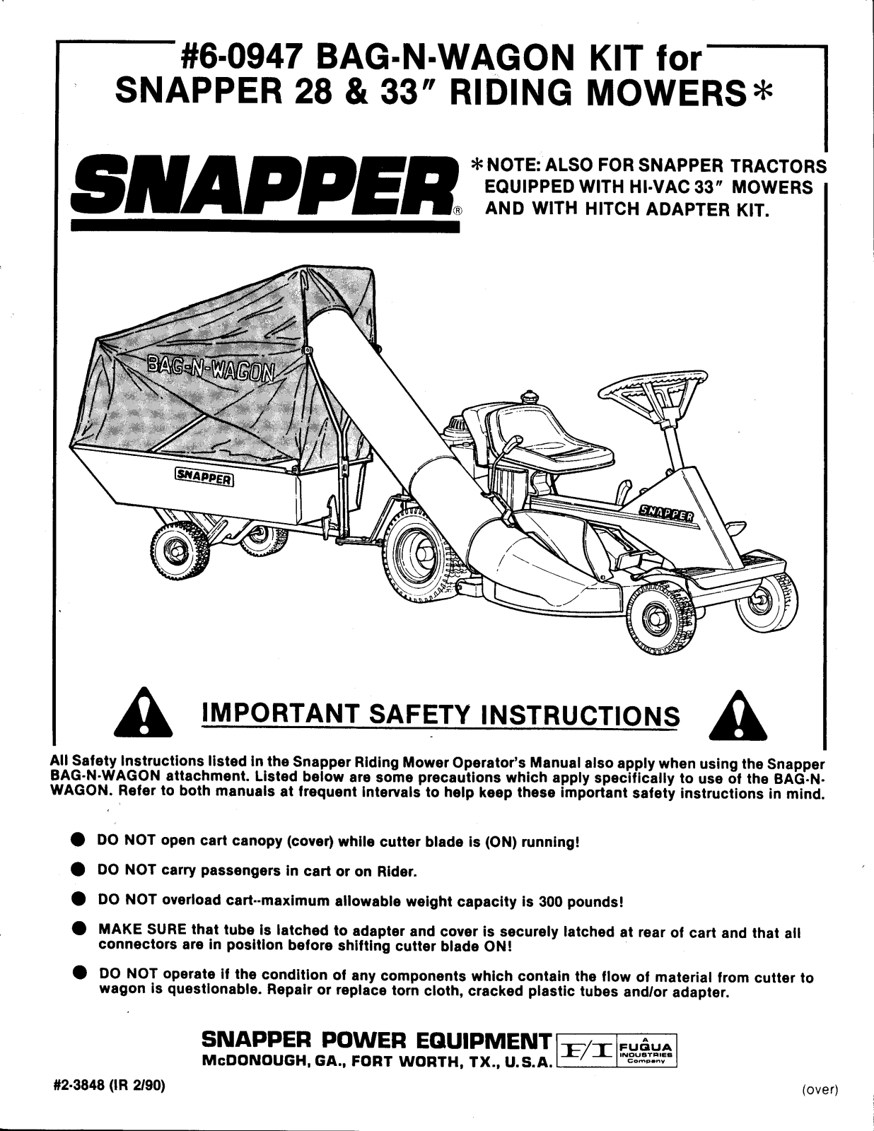 Snapper 6-0947 User Manual