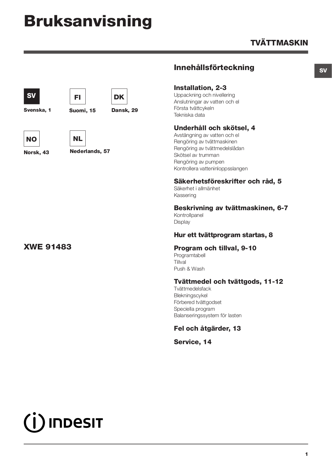 INDESIT XWE 91483X W EU User Manual